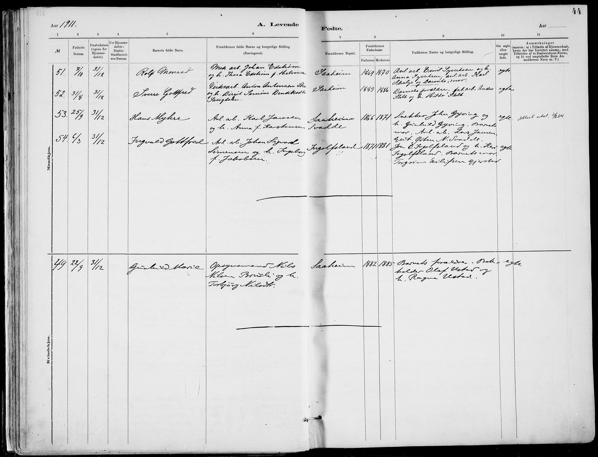 Rjukan kirkebøker, AV/SAKO-A-294/F/Fa/L0001: Parish register (official) no. 1, 1878-1912, p. 44