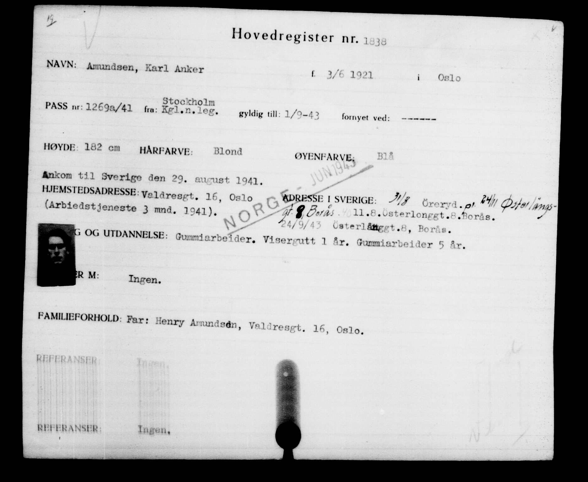 Den Kgl. Norske Legasjons Flyktningskontor, AV/RA-S-6753/V/Va/L0002: Kjesäterkartoteket.  Flyktningenr. 1001-2000, 1940-1945, p. 1192