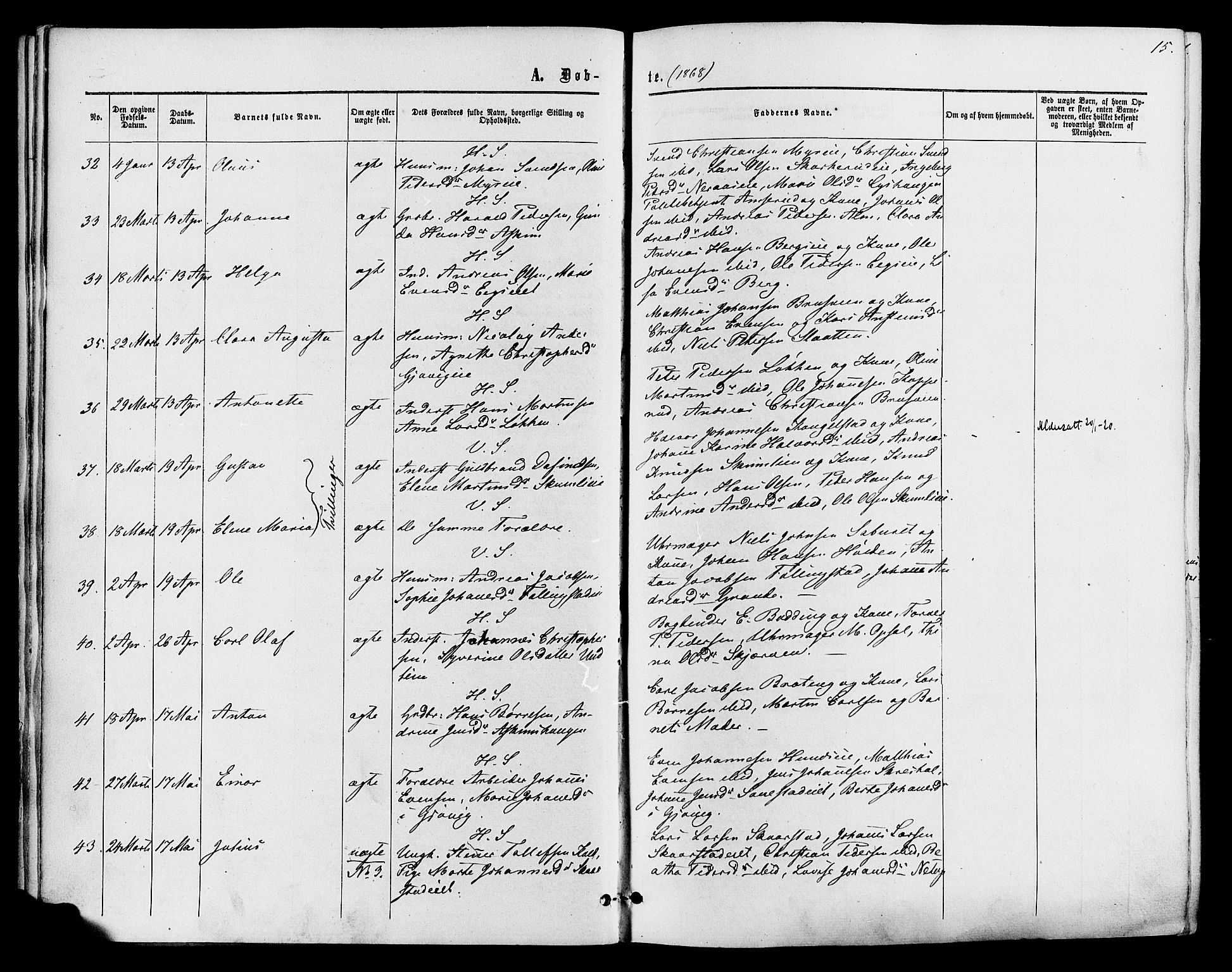 Vardal prestekontor, AV/SAH-PREST-100/H/Ha/Haa/L0007: Parish register (official) no. 7, 1867-1878, p. 15