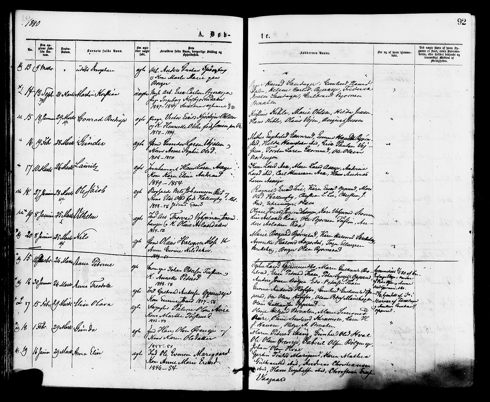 Norderhov kirkebøker, AV/SAKO-A-237/F/Fa/L0015: Parish register (official) no. 15, 1875-1884, p. 92