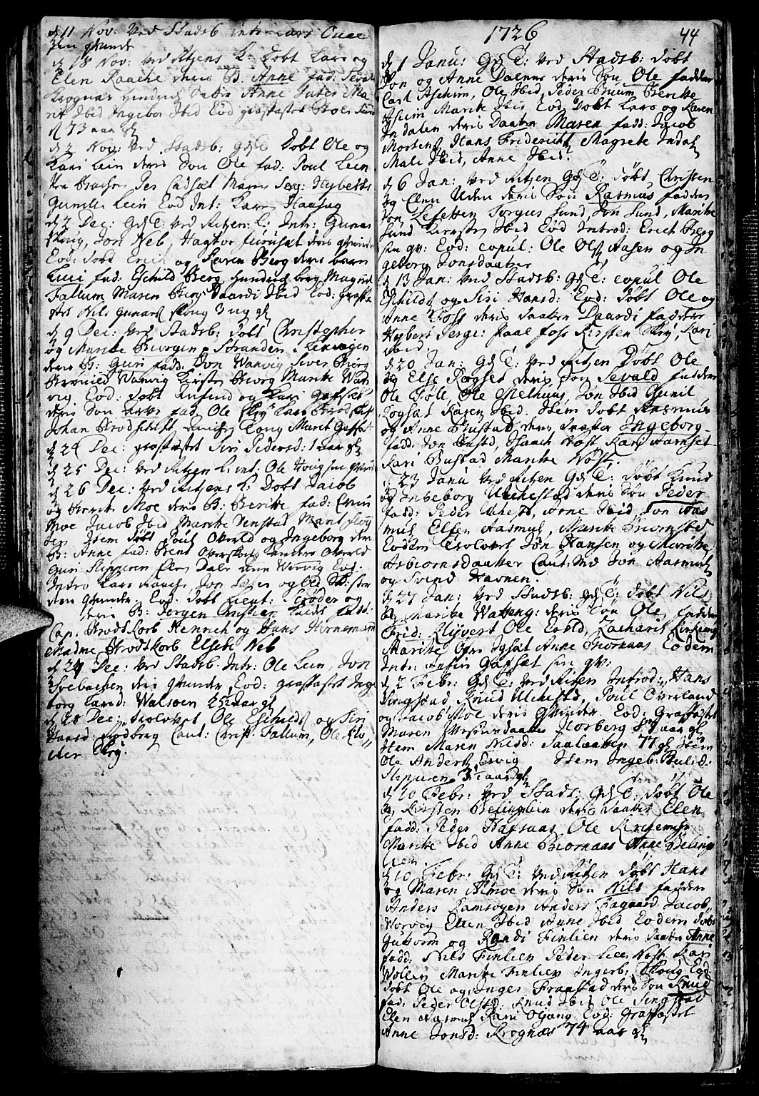 Ministerialprotokoller, klokkerbøker og fødselsregistre - Sør-Trøndelag, SAT/A-1456/646/L0603: Parish register (official) no. 646A01, 1700-1734, p. 44