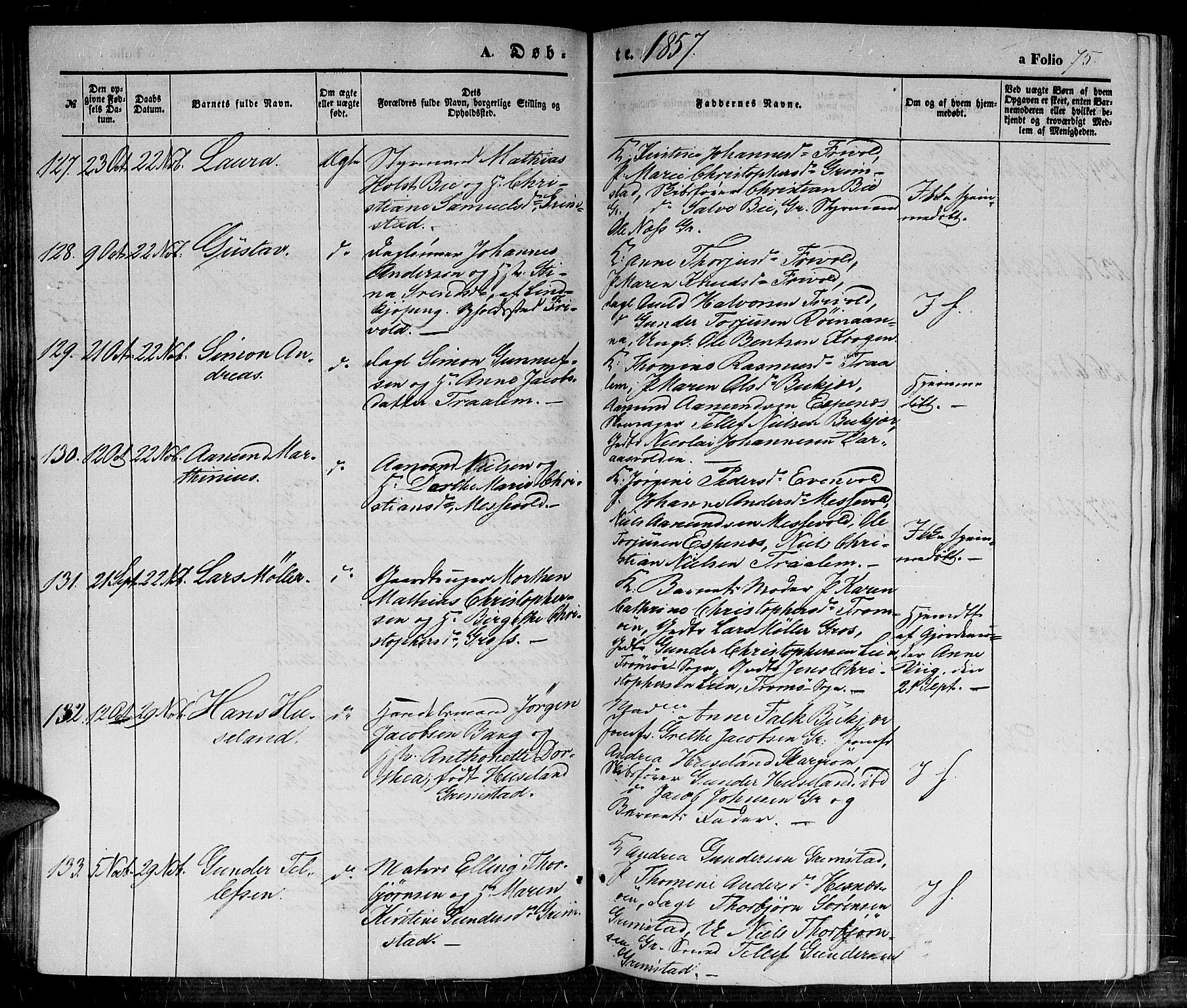Fjære sokneprestkontor, SAK/1111-0011/F/Fb/L0008: Parish register (copy) no. B 8, 1854-1867, p. 75