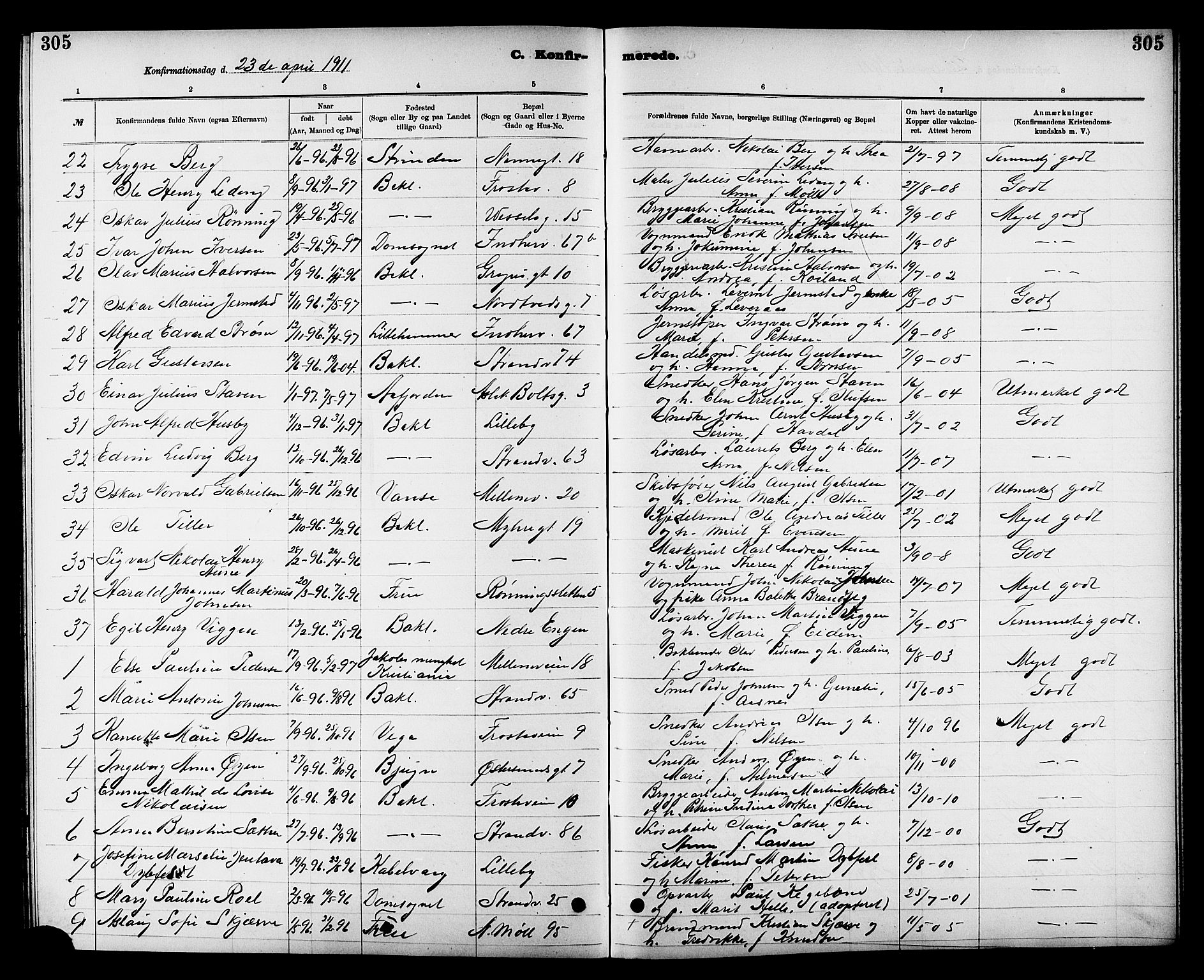 Ministerialprotokoller, klokkerbøker og fødselsregistre - Sør-Trøndelag, SAT/A-1456/605/L0254: Parish register (copy) no. 605C01, 1908-1916, p. 305