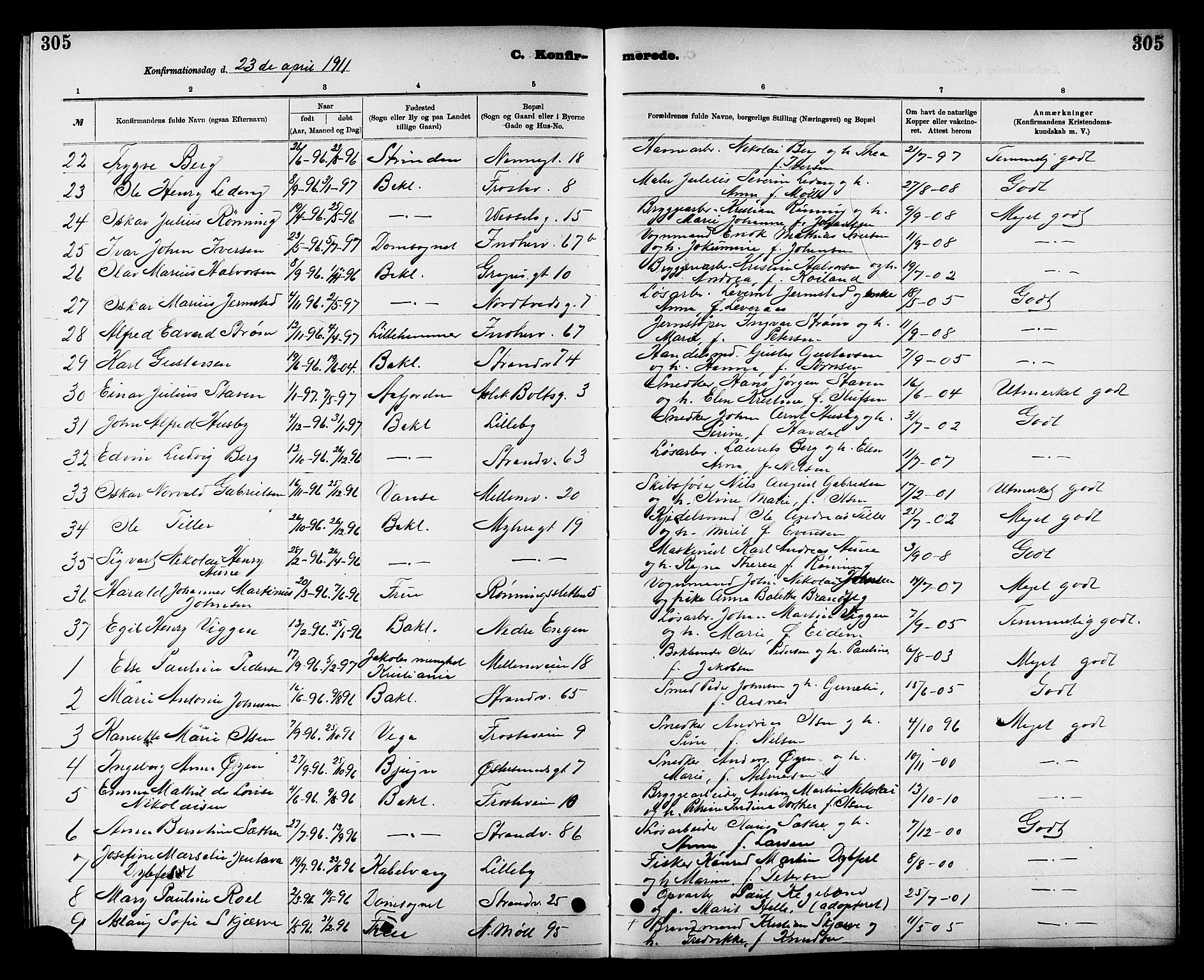 Ministerialprotokoller, klokkerbøker og fødselsregistre - Sør-Trøndelag, AV/SAT-A-1456/605/L0254: Parish register (copy) no. 605C01, 1908-1916, p. 305