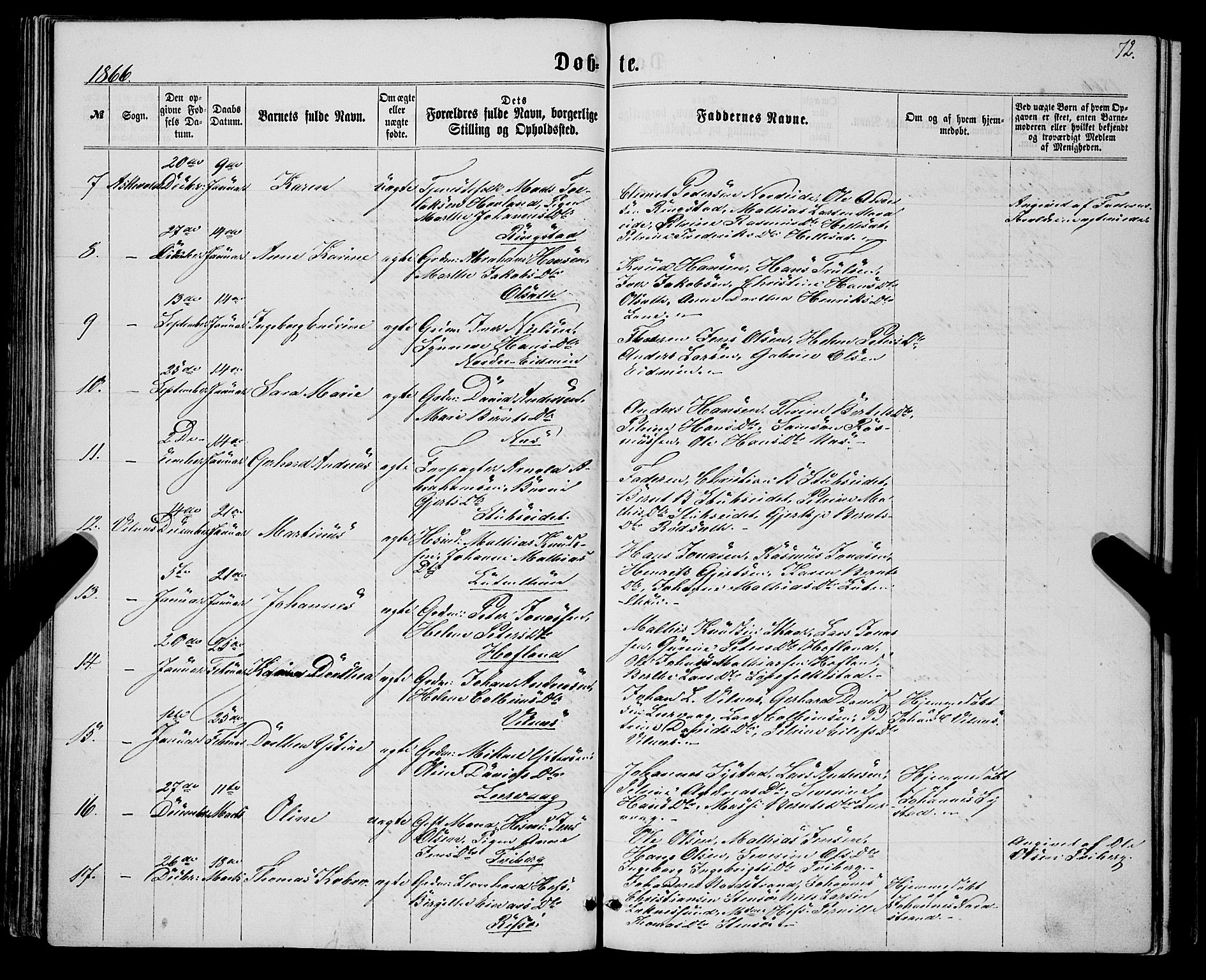 Askvoll sokneprestembete, SAB/A-79501/H/Haa/Haaa/L0012: Parish register (official) no. A 12, 1859-1878, p. 72