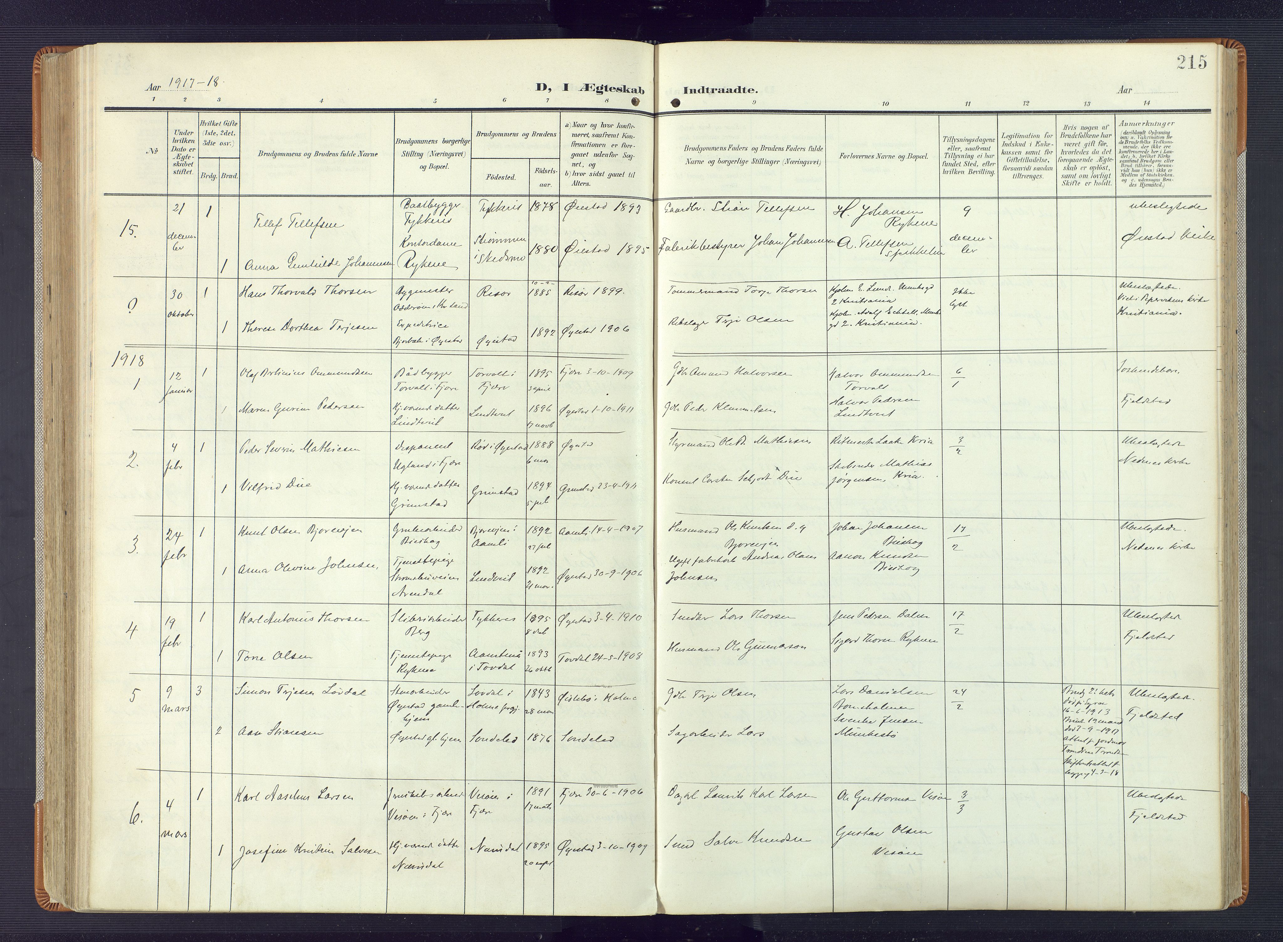 Øyestad sokneprestkontor, AV/SAK-1111-0049/F/Fa/L0019: Parish register (official) no. A 19, 1908-1922, p. 215