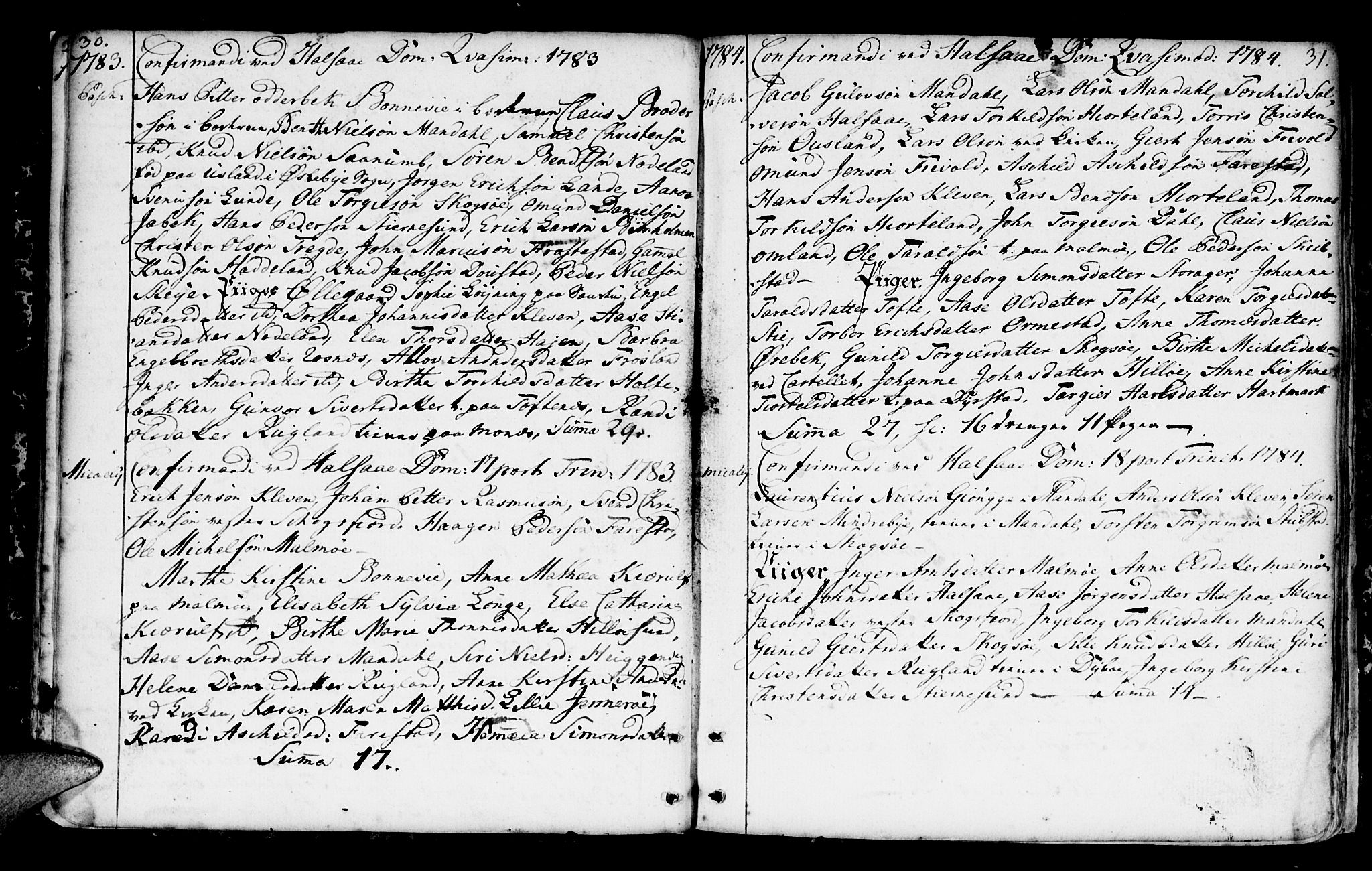 Mandal sokneprestkontor, AV/SAK-1111-0030/F/Fa/Faa/L0004: Parish register (official) no. A 4, 1745-1817, p. 30-31