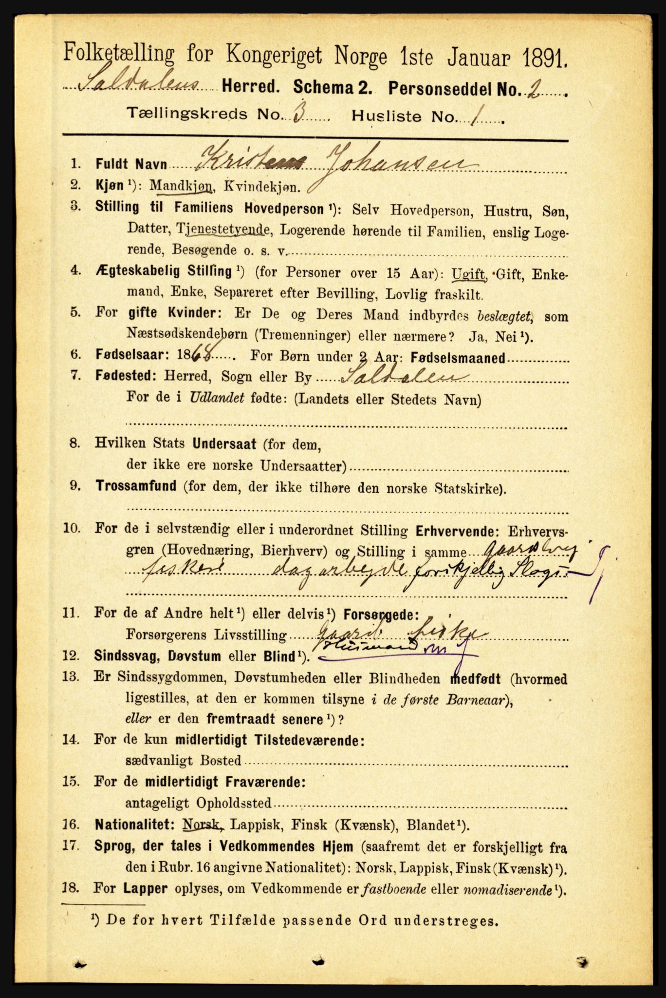 RA, 1891 census for 1840 Saltdal, 1891, p. 1660