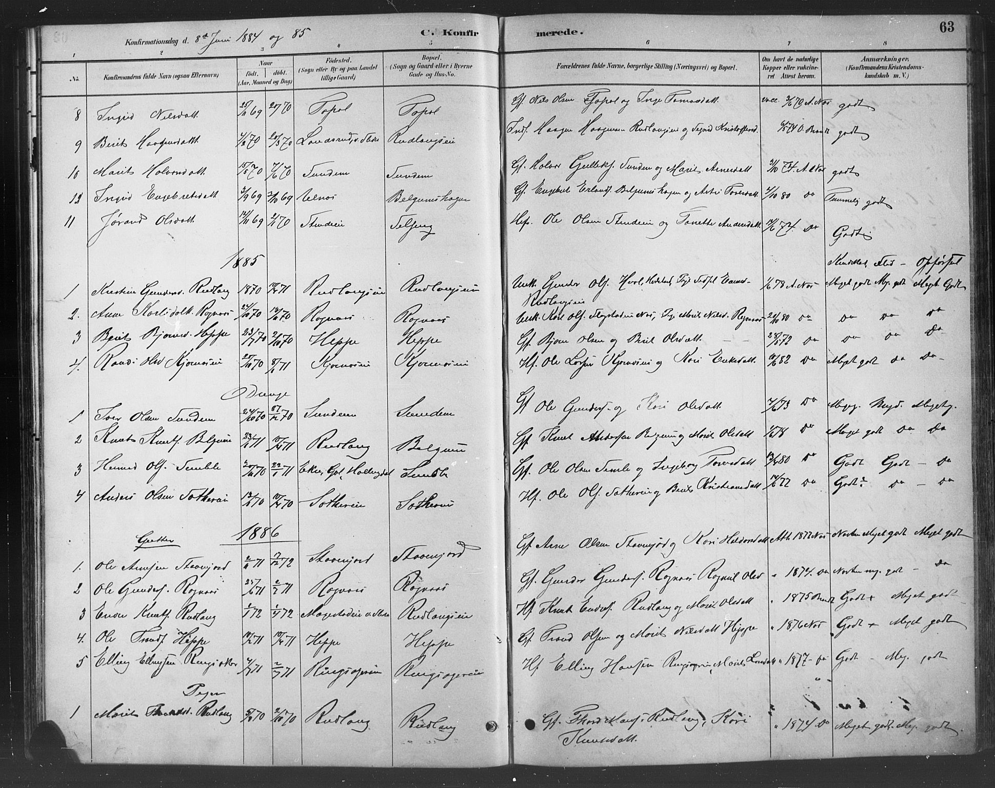Nord-Aurdal prestekontor, SAH/PREST-132/H/Ha/Hab/L0008: Parish register (copy) no. 8, 1883-1916, p. 63