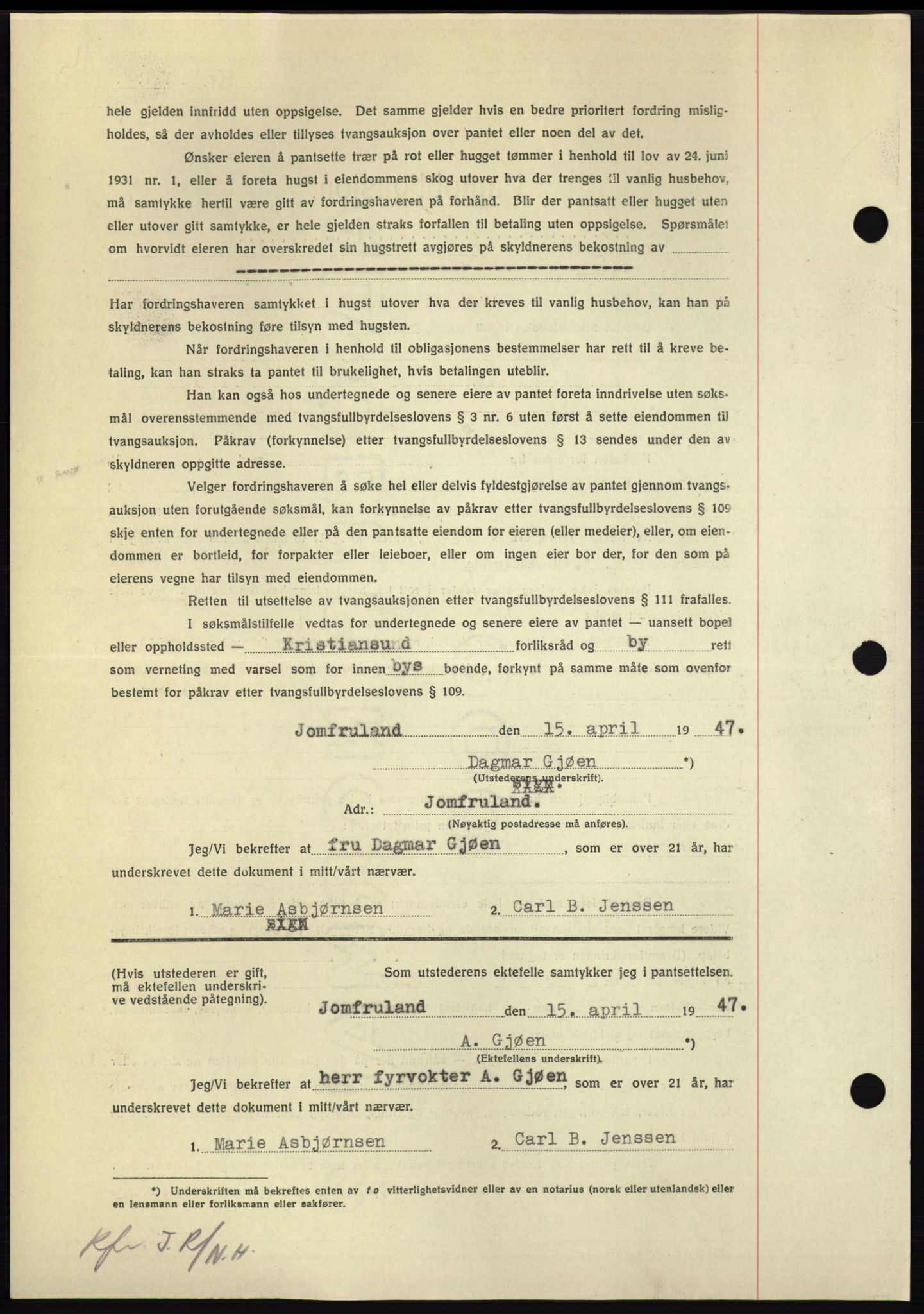 Nordmøre sorenskriveri, AV/SAT-A-4132/1/2/2Ca: Mortgage book no. B96, 1947-1947, Diary no: : 875/1947