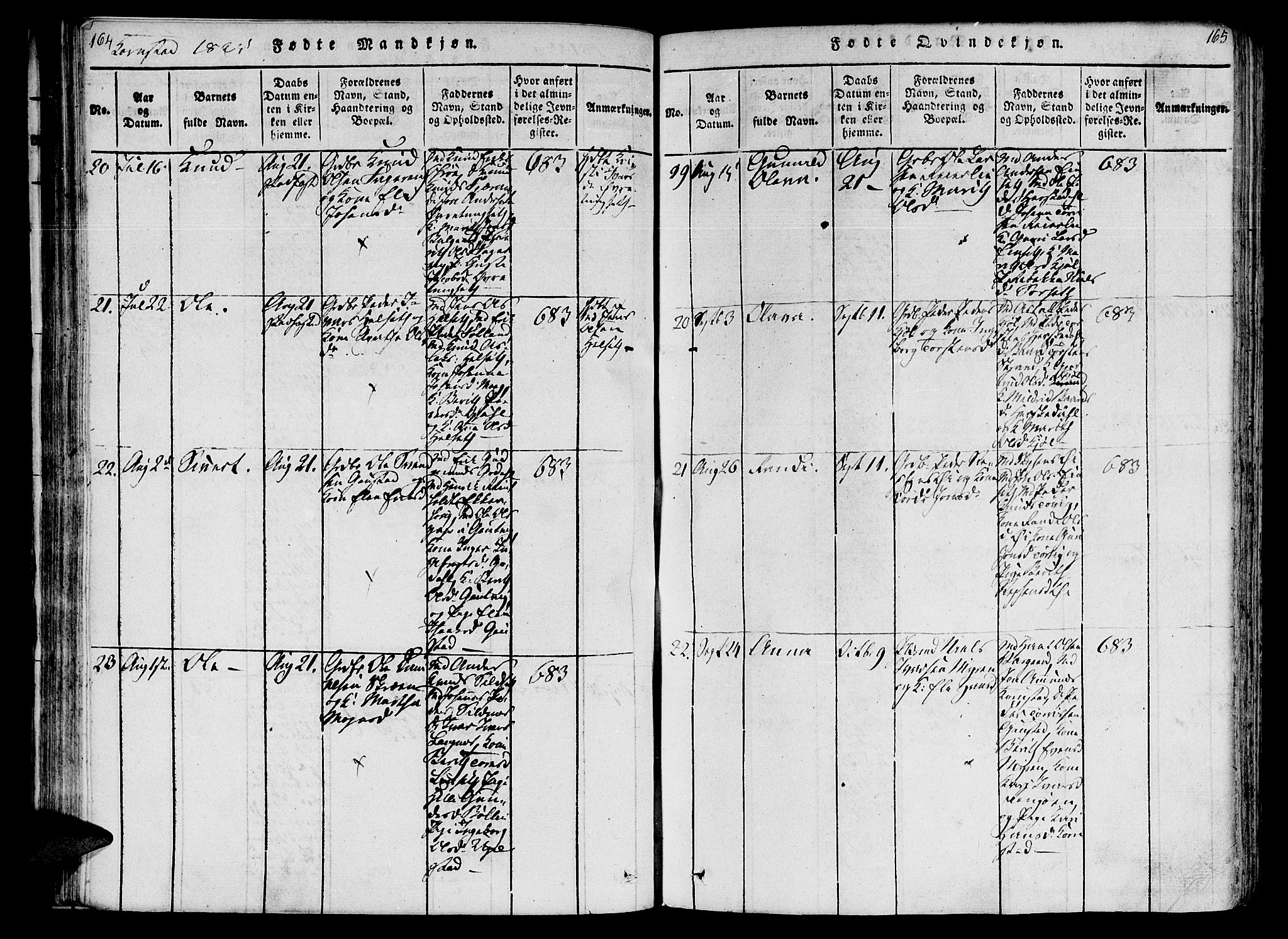 Ministerialprotokoller, klokkerbøker og fødselsregistre - Møre og Romsdal, AV/SAT-A-1454/568/L0800: Parish register (official) no. 568A09 /3, 1820-1830, p. 164-165