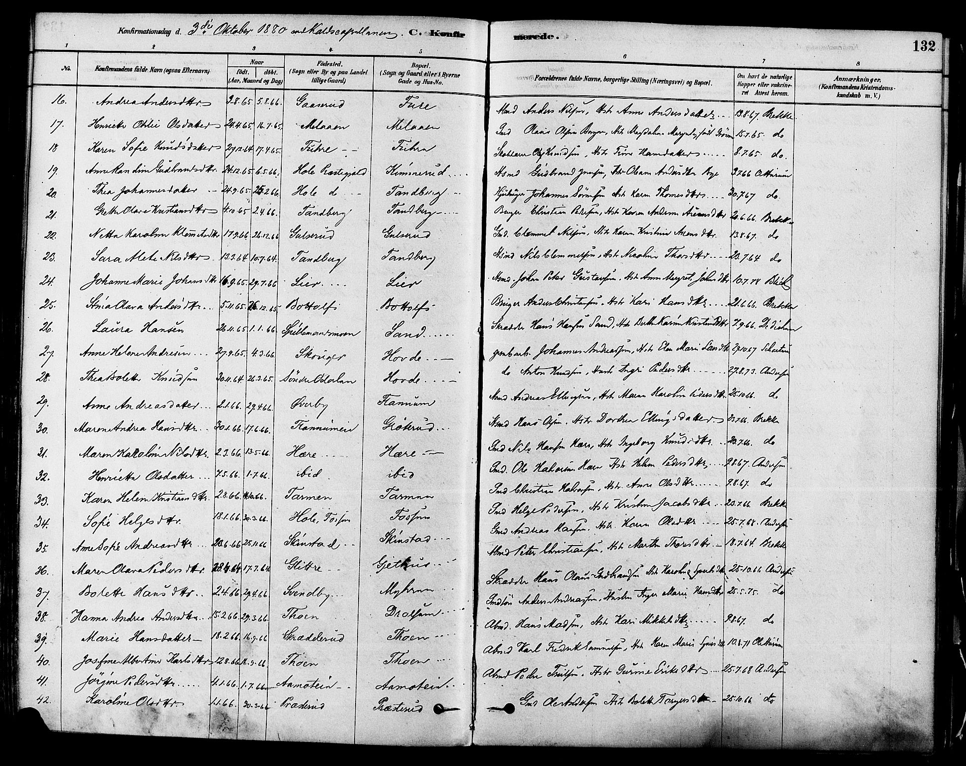 Modum kirkebøker, SAKO/A-234/F/Fa/L0011: Parish register (official) no. 11, 1877-1889, p. 132