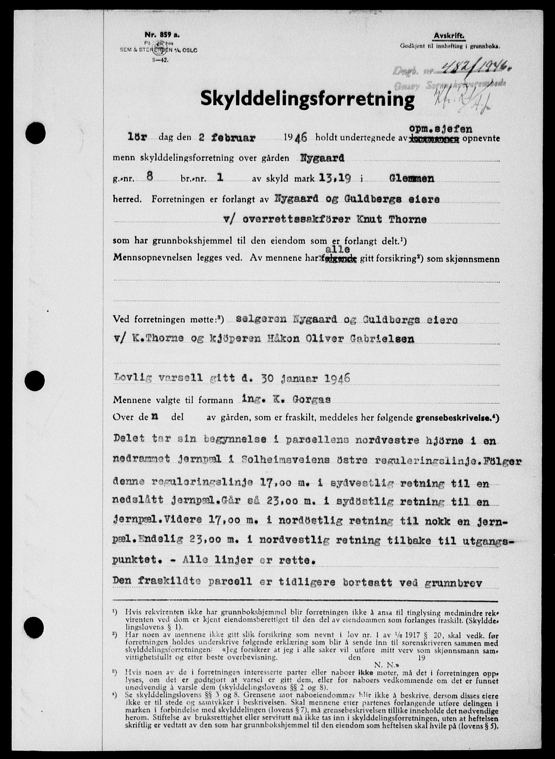 Onsøy sorenskriveri, SAO/A-10474/G/Ga/Gab/L0015: Mortgage book no. II A-15, 1945-1946, Diary no: : 484/1946