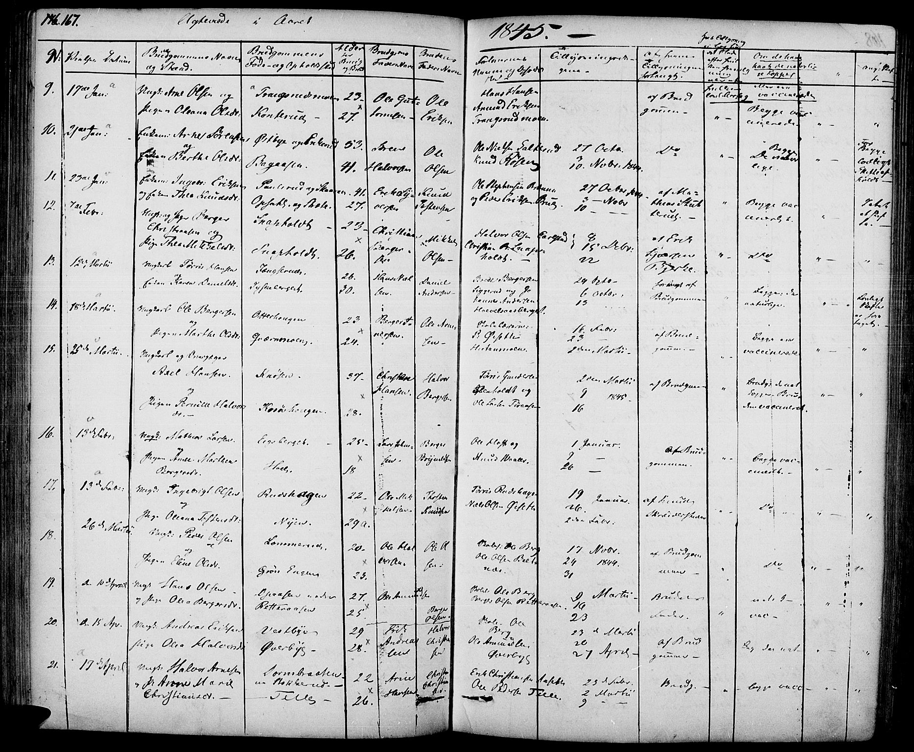 Hof prestekontor, SAH/PREST-038/H/Ha/Haa/L0007: Parish register (official) no. 7, 1841-1848, p. 167