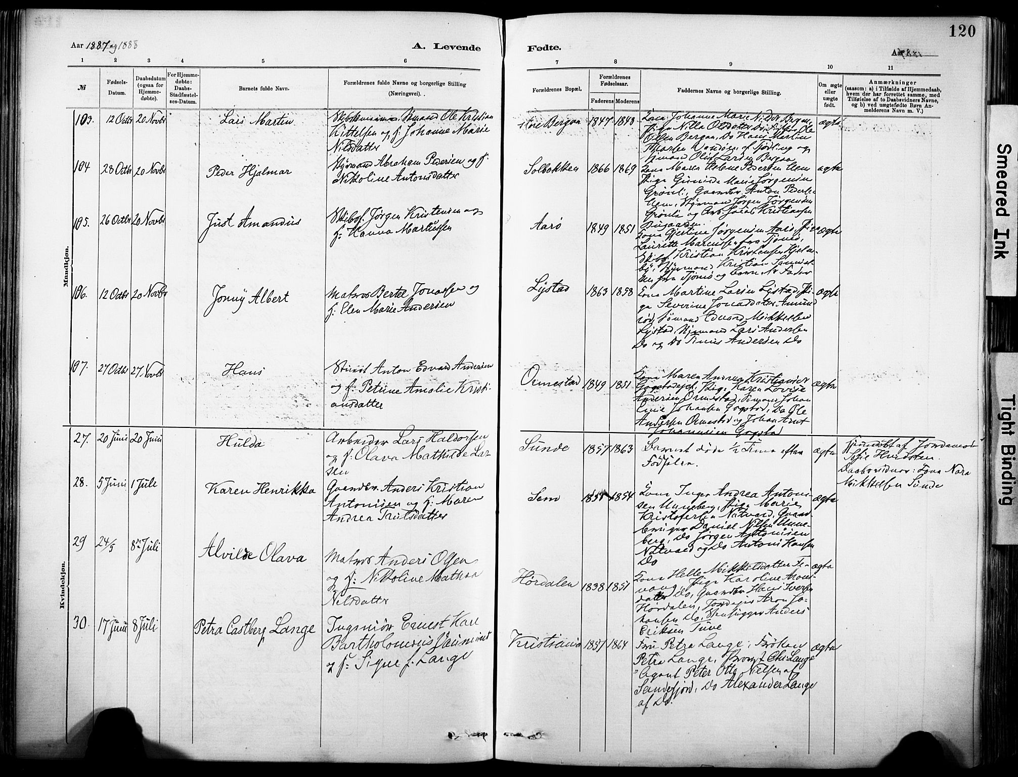 Sandar kirkebøker, SAKO/A-243/F/Fa/L0012: Parish register (official) no. 12, 1883-1895, p. 120