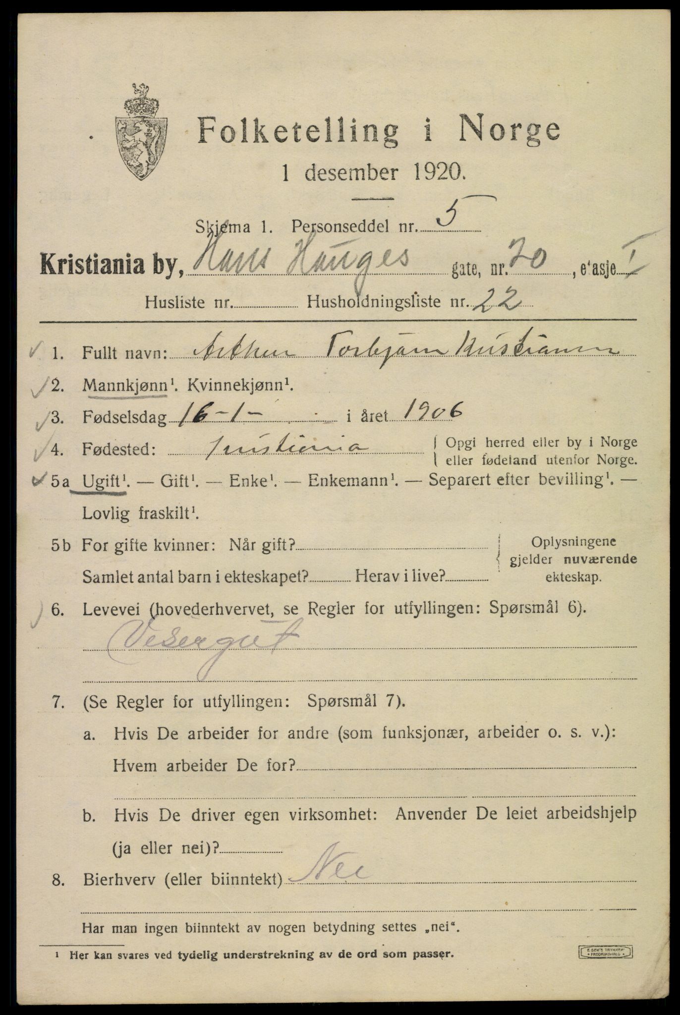 SAO, 1920 census for Kristiania, 1920, p. 269887