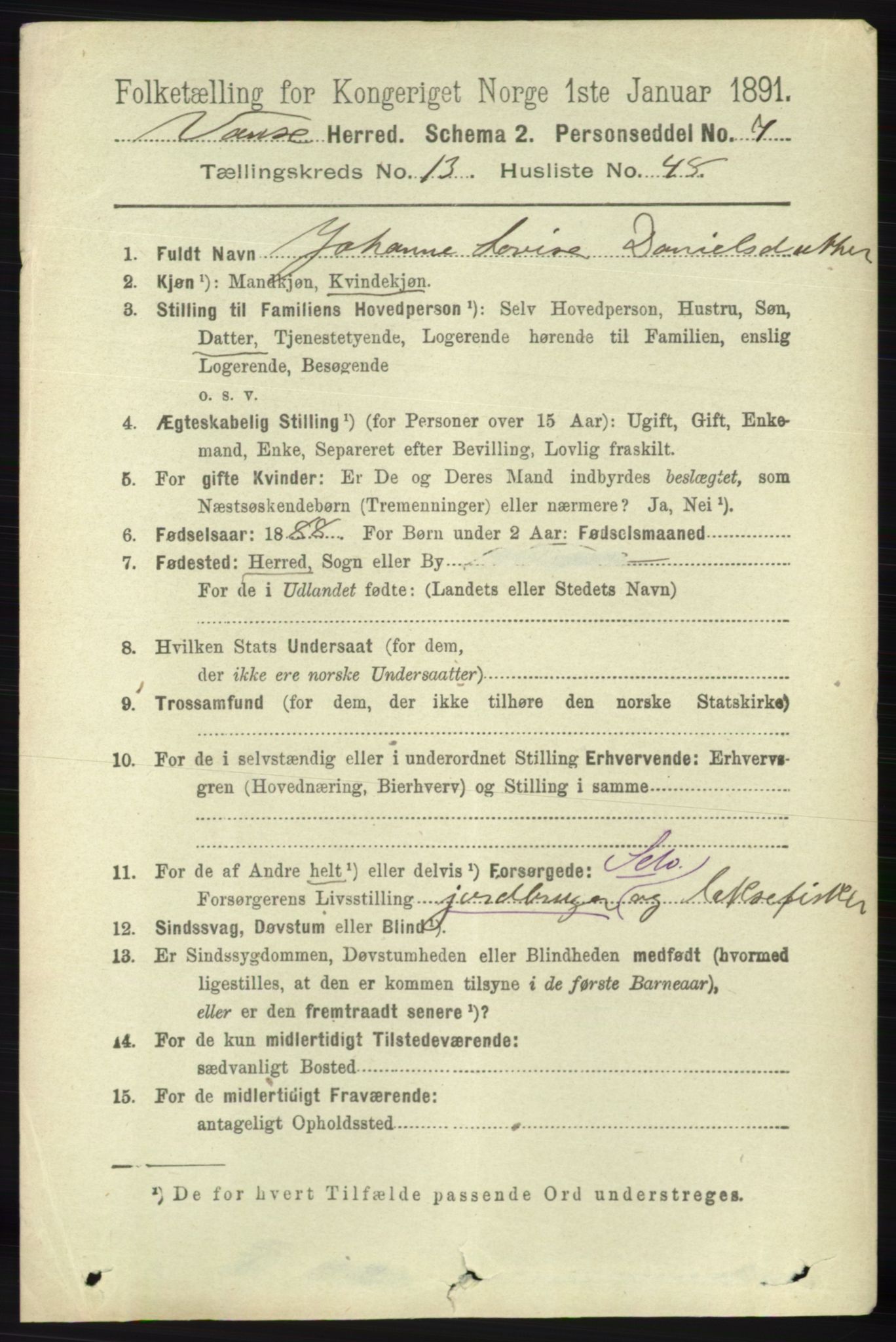 RA, 1891 census for 1041 Vanse, 1891, p. 7789