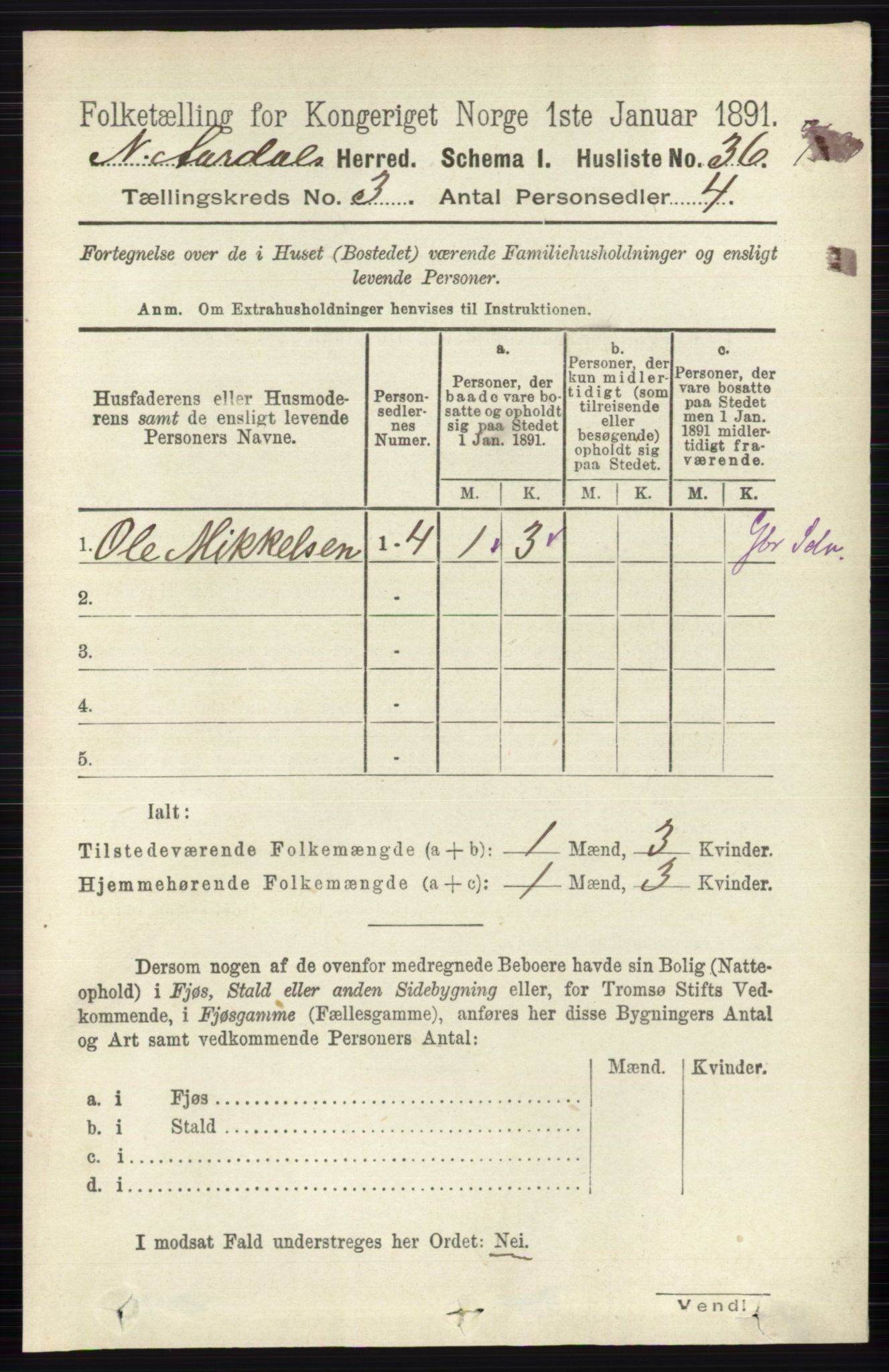 RA, 1891 census for 0542 Nord-Aurdal, 1891, p. 954