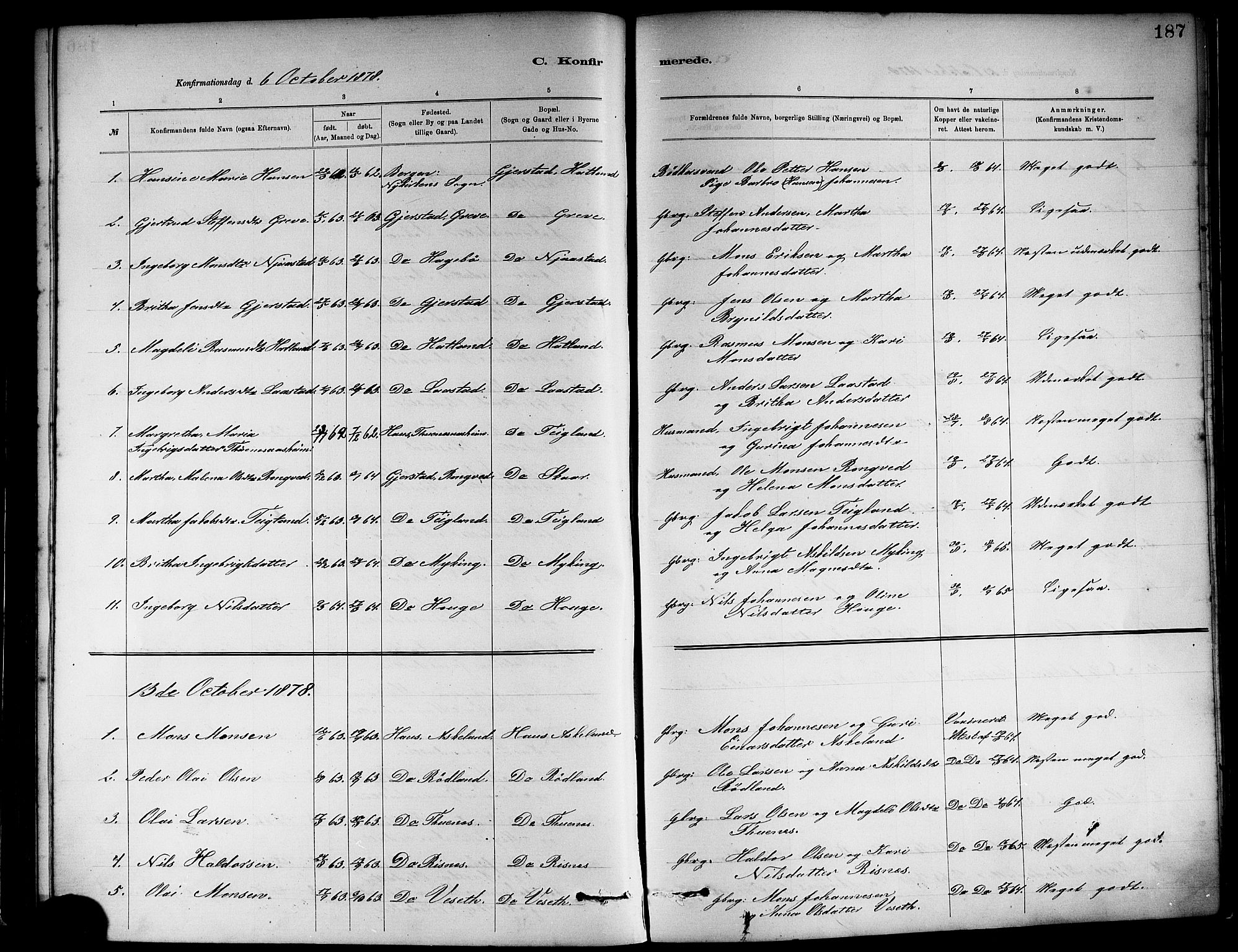 Haus sokneprestembete, AV/SAB-A-75601/H/Haa: Parish register (official) no. A 19I, 1878-1886, p. 187