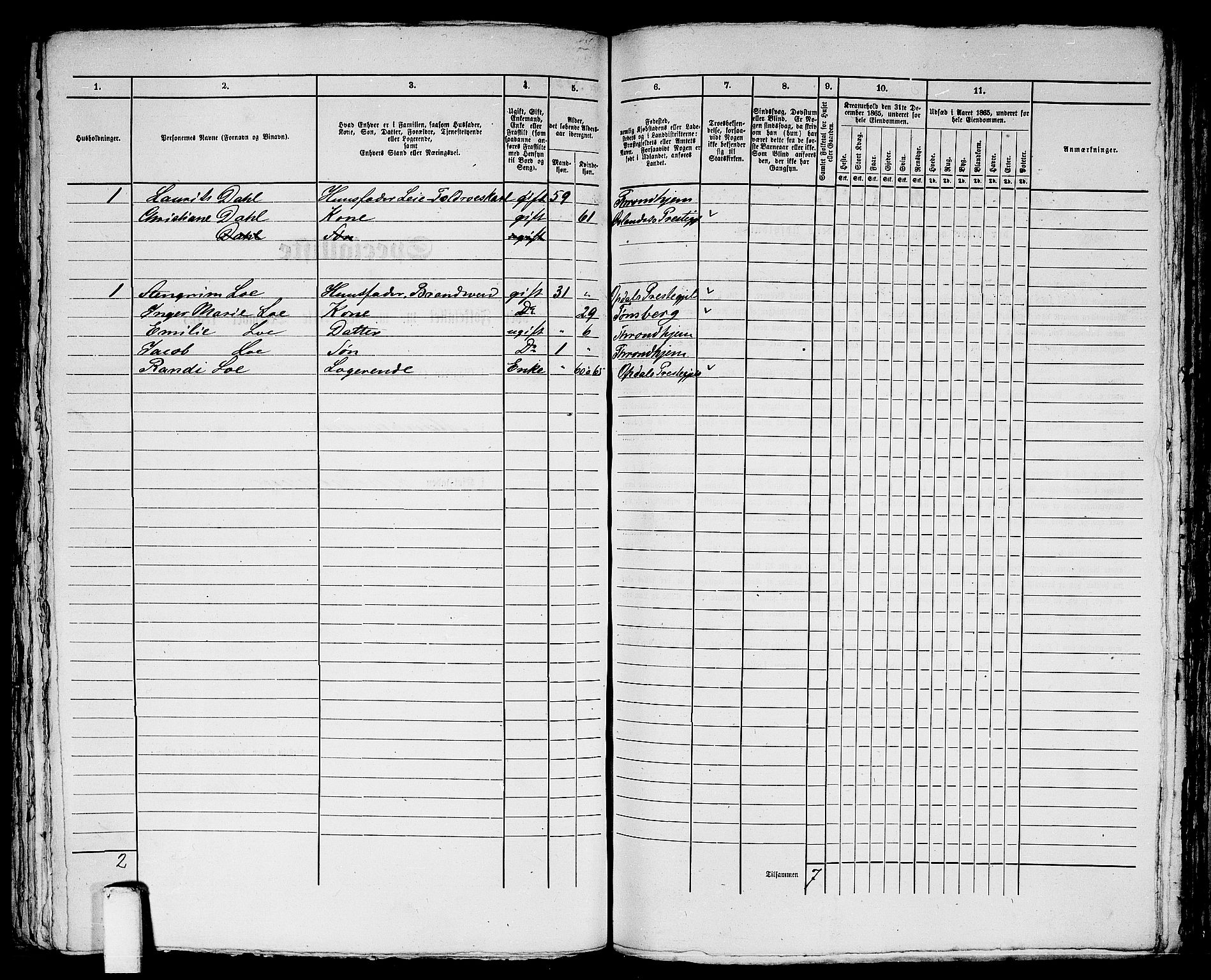 RA, 1865 census for Trondheim, 1865, p. 1848