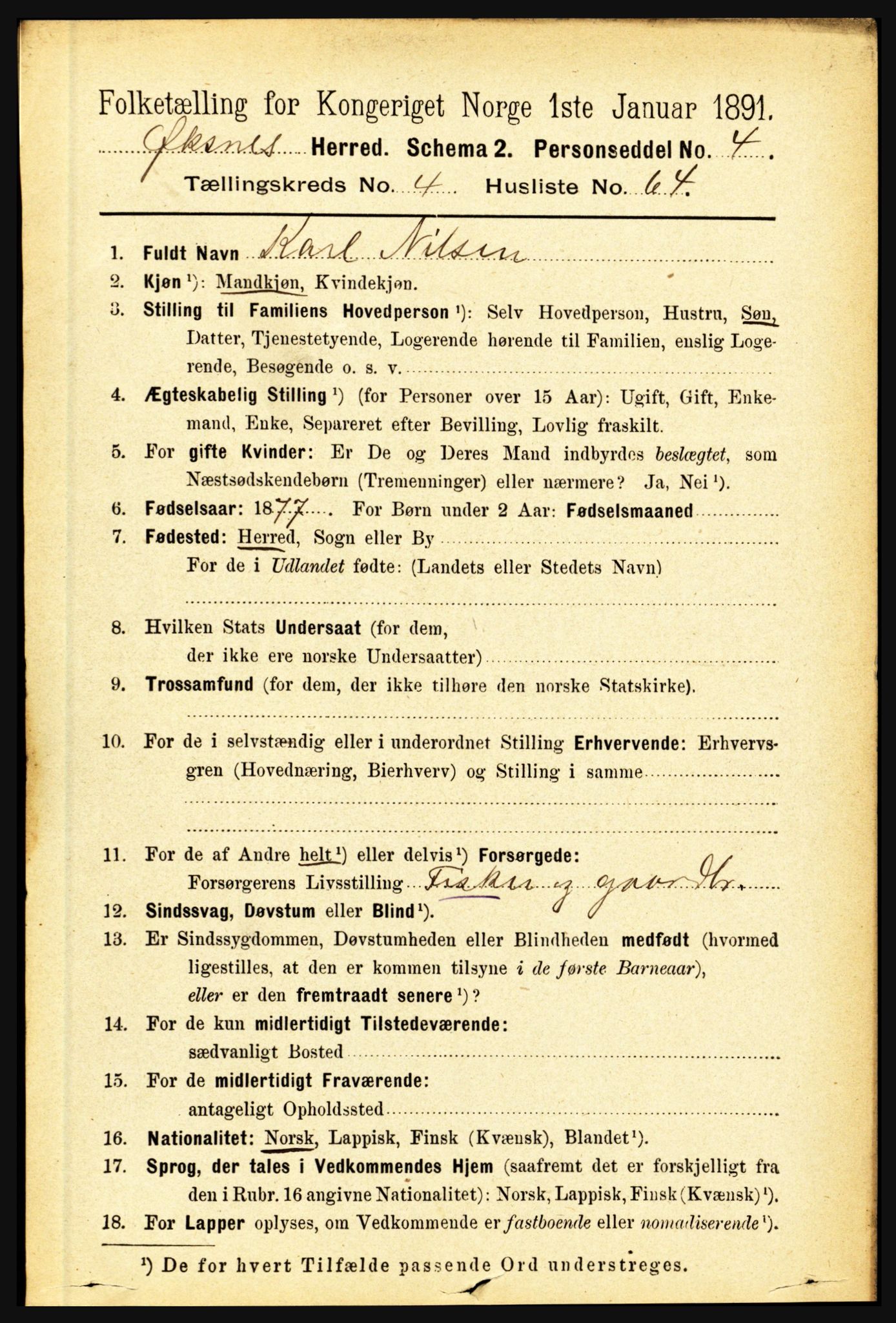 RA, 1891 census for 1868 Øksnes, 1891, p. 2160