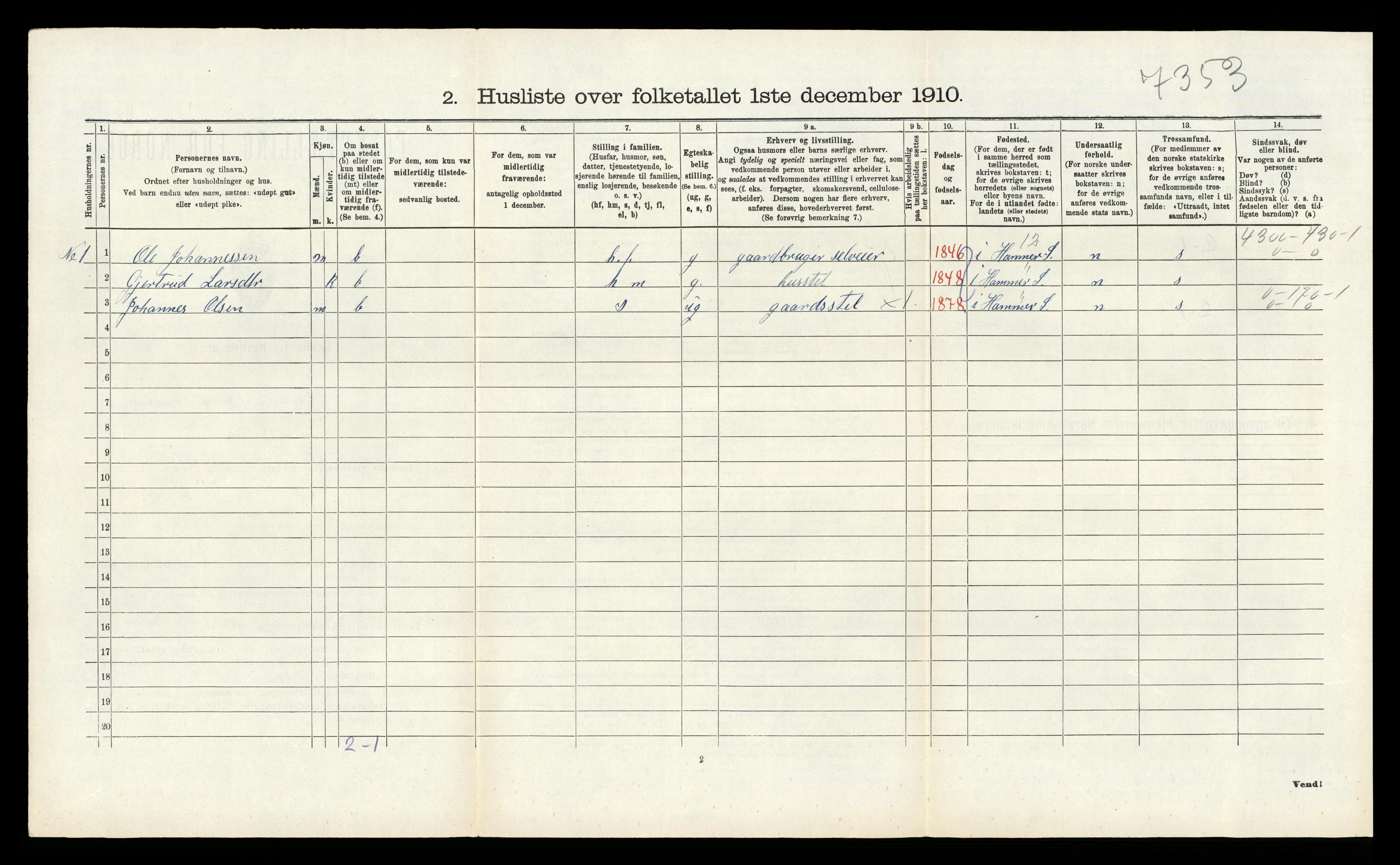 RA, 1910 census for Åsane, 1910, p. 122