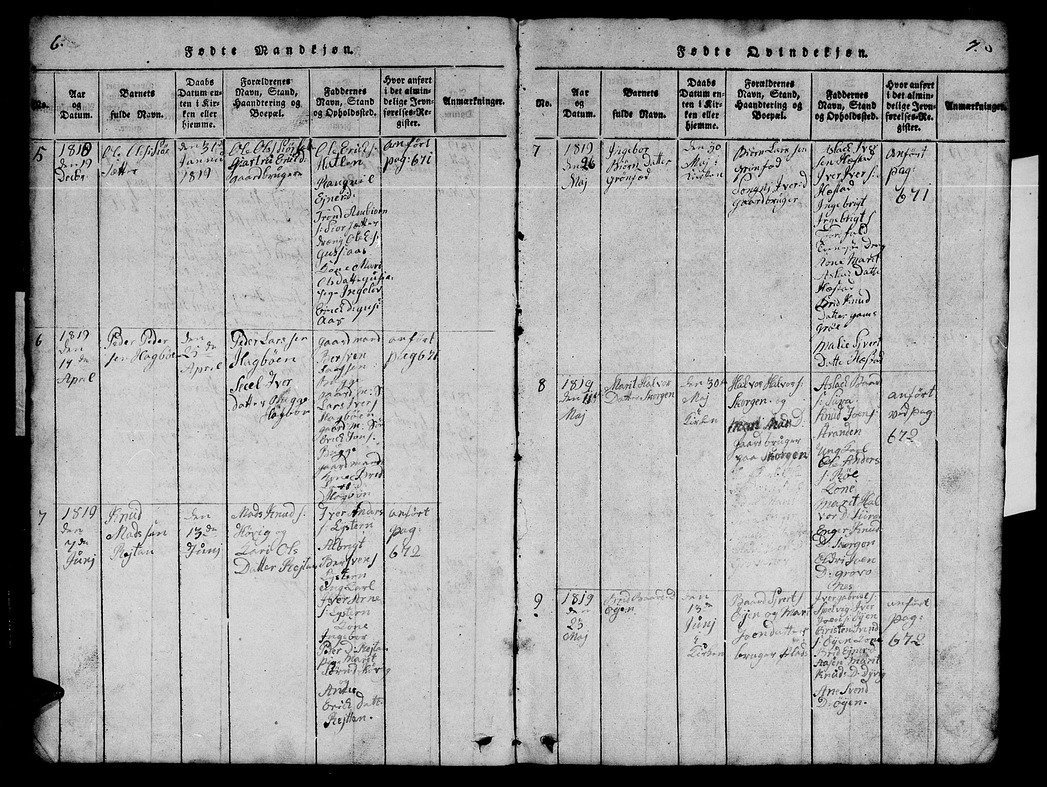 Ministerialprotokoller, klokkerbøker og fødselsregistre - Møre og Romsdal, SAT/A-1454/551/L0629: Parish register (copy) no. 551C01, 1818-1839, p. 6-7