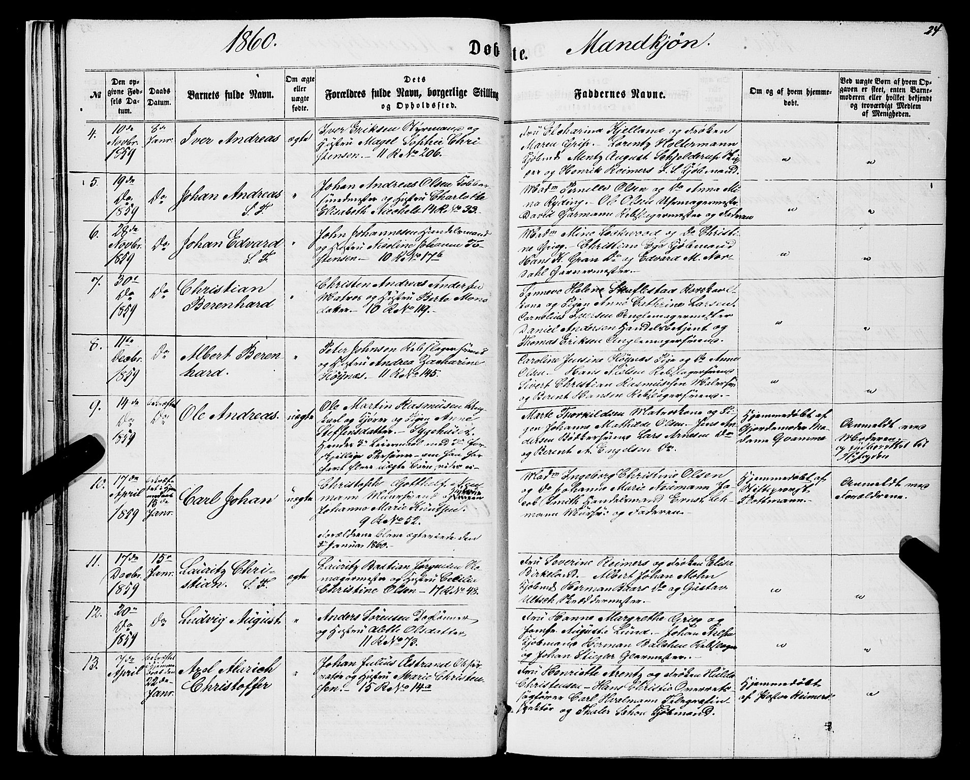 Domkirken sokneprestembete, AV/SAB-A-74801/H/Haa/L0021: Parish register (official) no. B 4, 1859-1871, p. 24