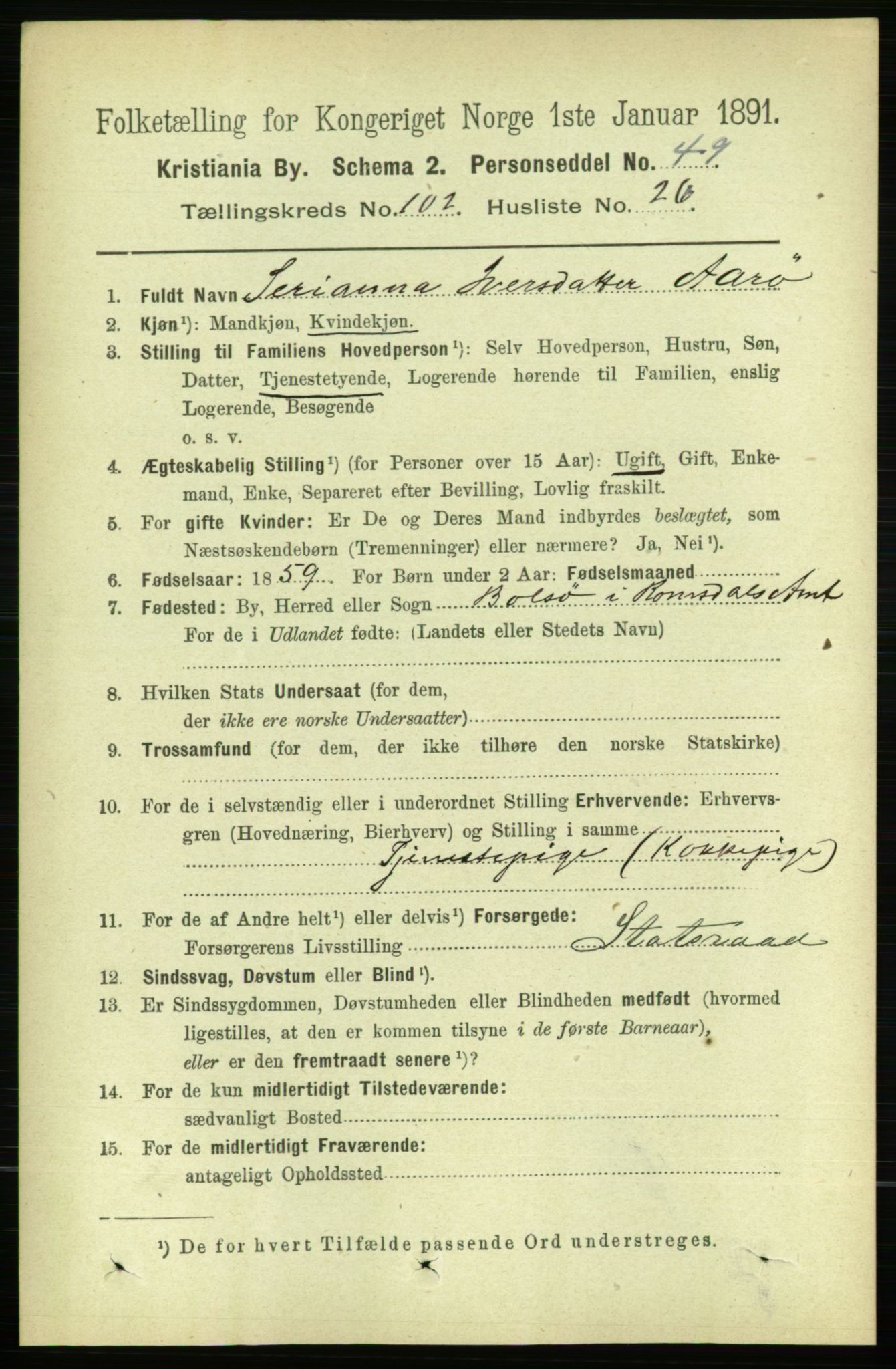 RA, 1891 census for 0301 Kristiania, 1891, p. 51160