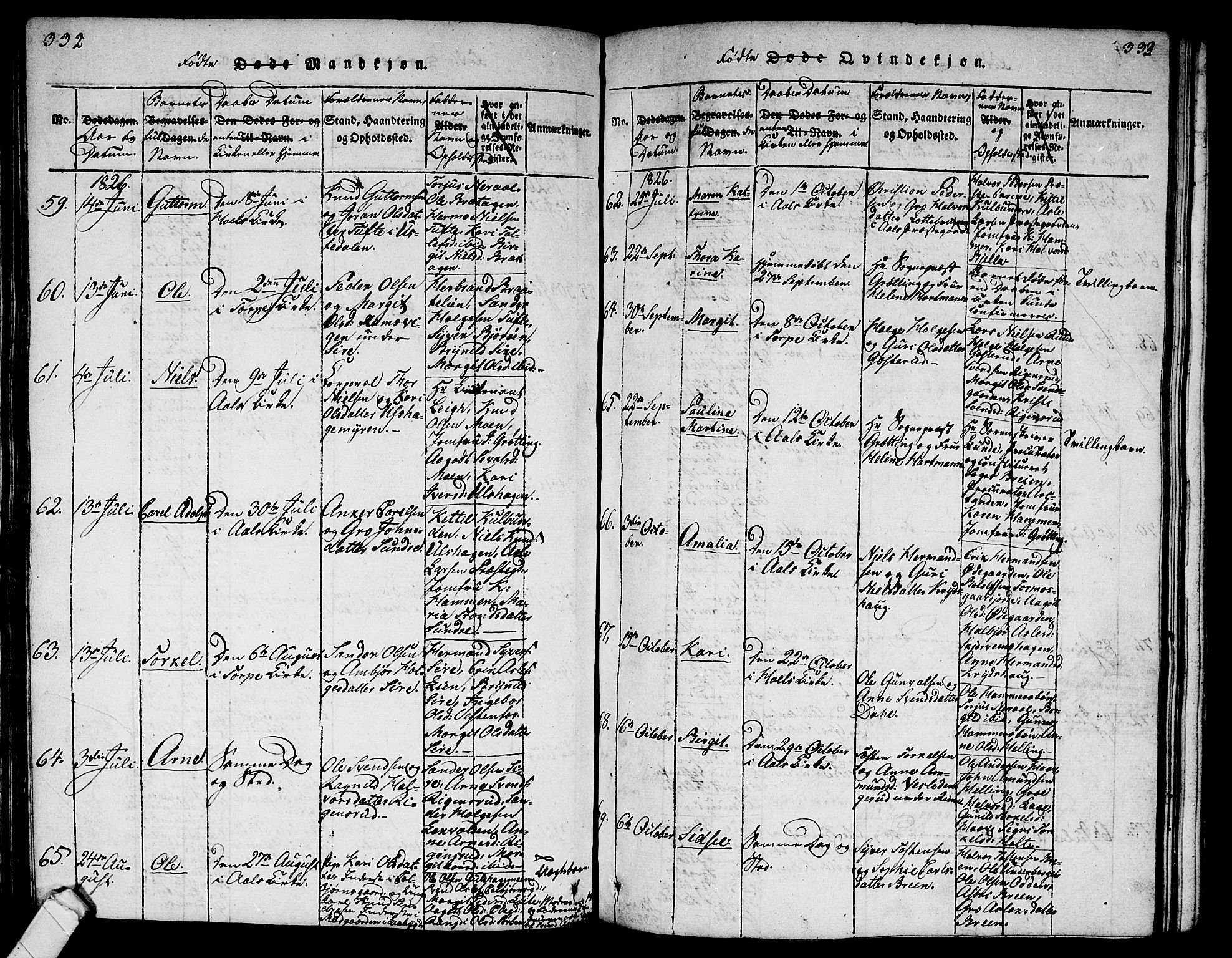 Ål kirkebøker, AV/SAKO-A-249/G/Ga/L0001: Parish register (copy) no. 1, 1815-1829, p. 332-333