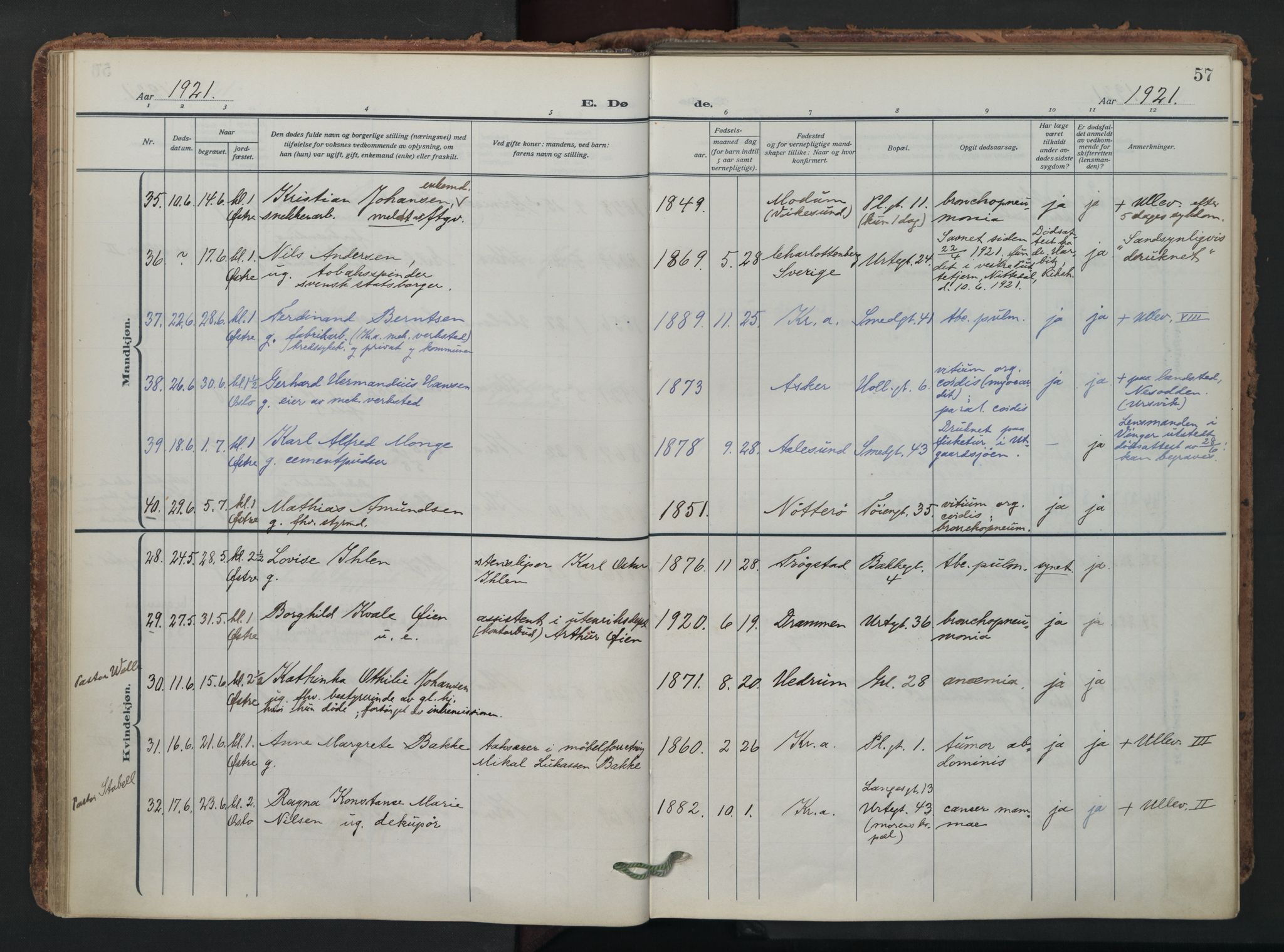 Grønland prestekontor Kirkebøker, AV/SAO-A-10848/F/Fa/L0019: Parish register (official) no. 19, 1918-1938, p. 57