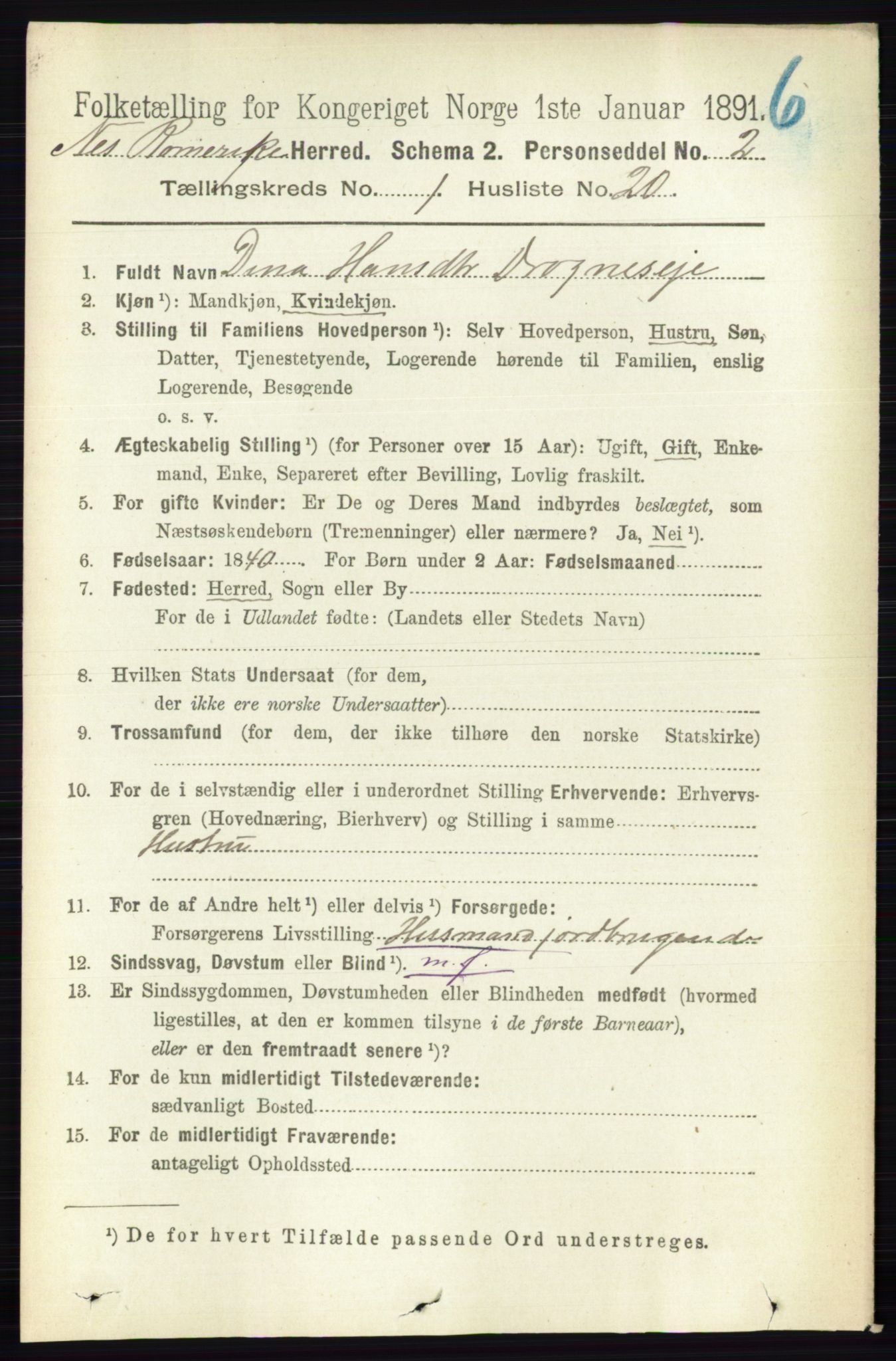 RA, 1891 census for 0236 Nes, 1891, p. 241