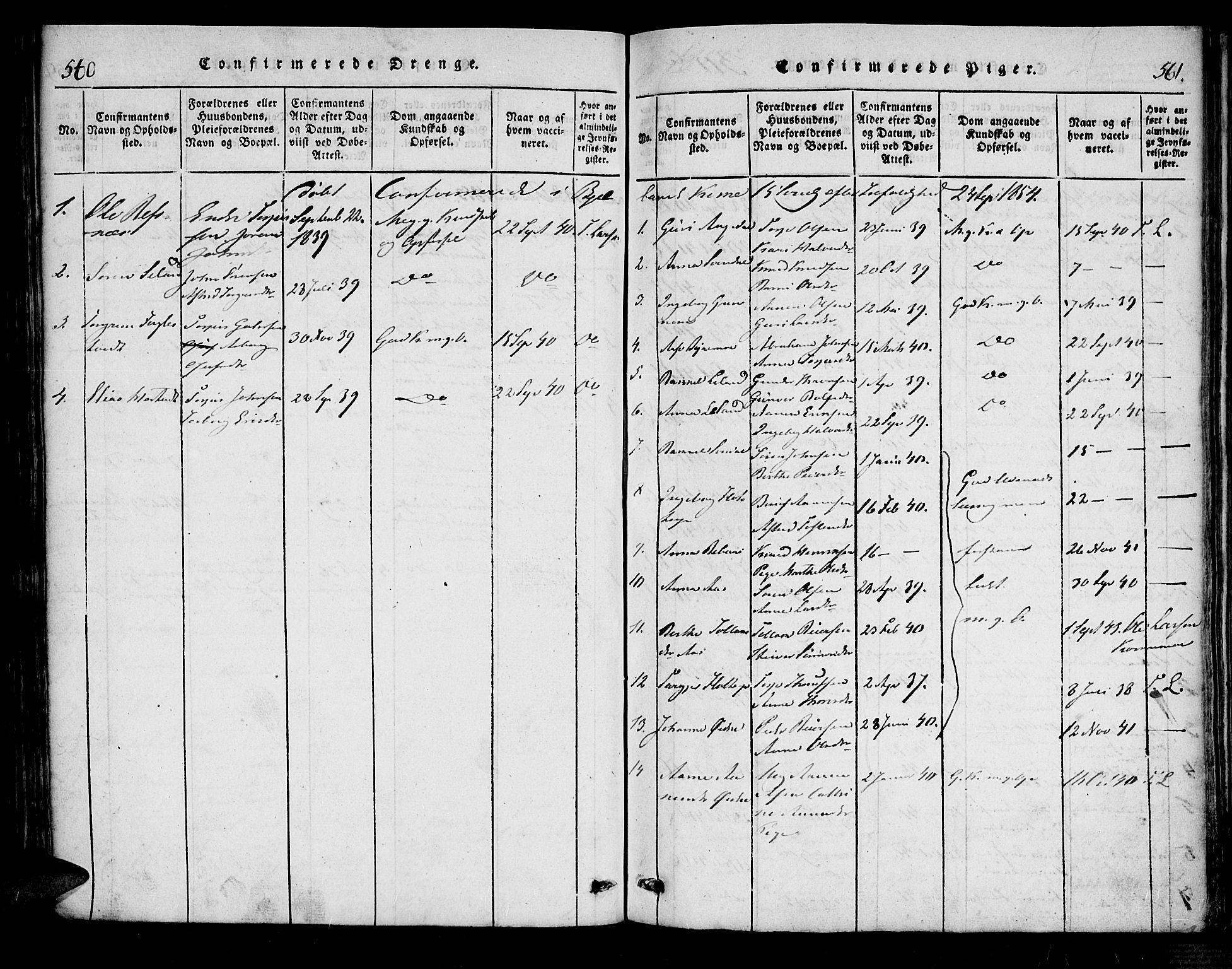 Bjelland sokneprestkontor, SAK/1111-0005/F/Fa/Fac/L0001: Parish register (official) no. A 1, 1815-1866, p. 560-561