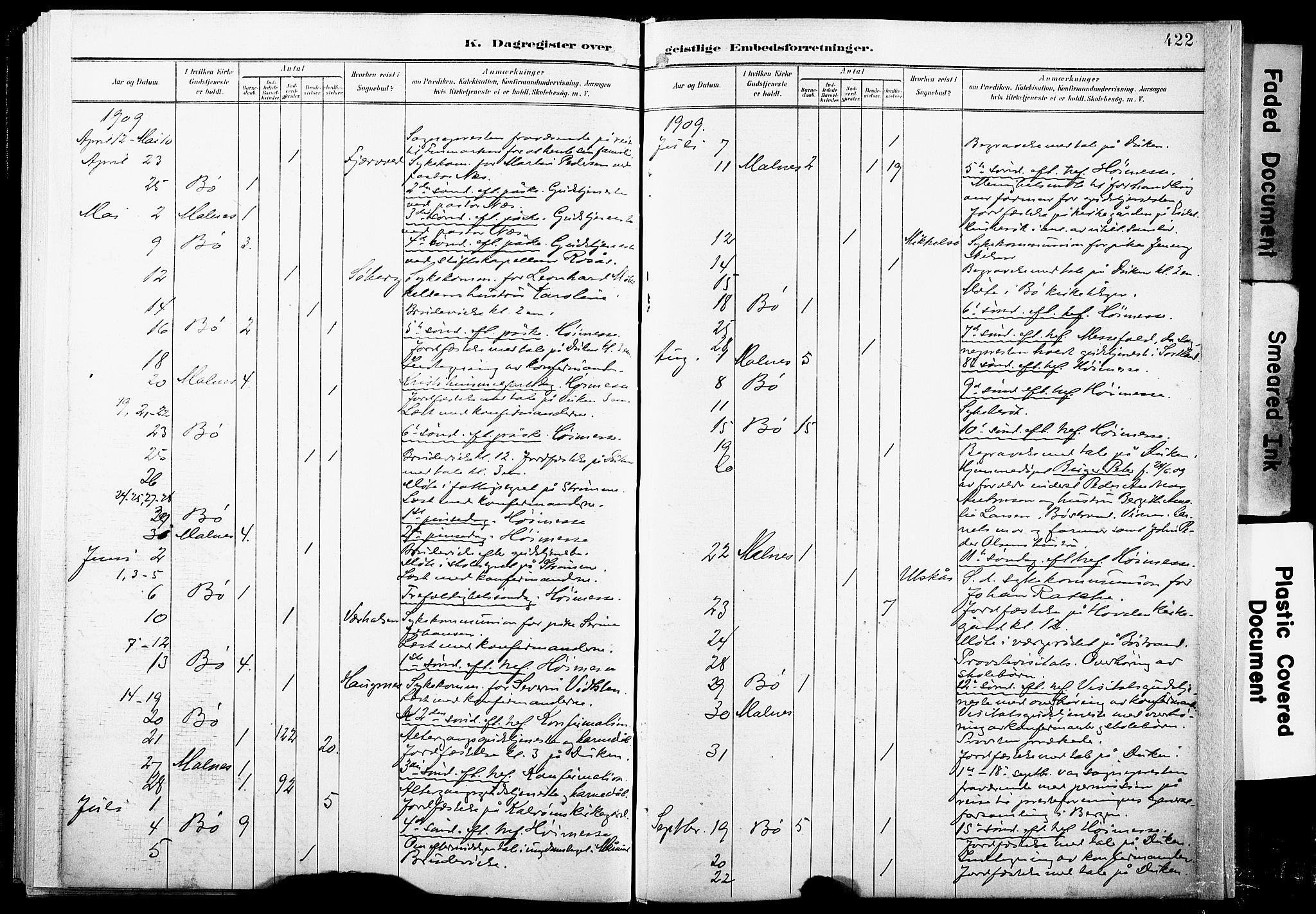 Ministerialprotokoller, klokkerbøker og fødselsregistre - Nordland, AV/SAT-A-1459/891/L1305: Parish register (official) no. 891A10, 1895-1921, p. 422