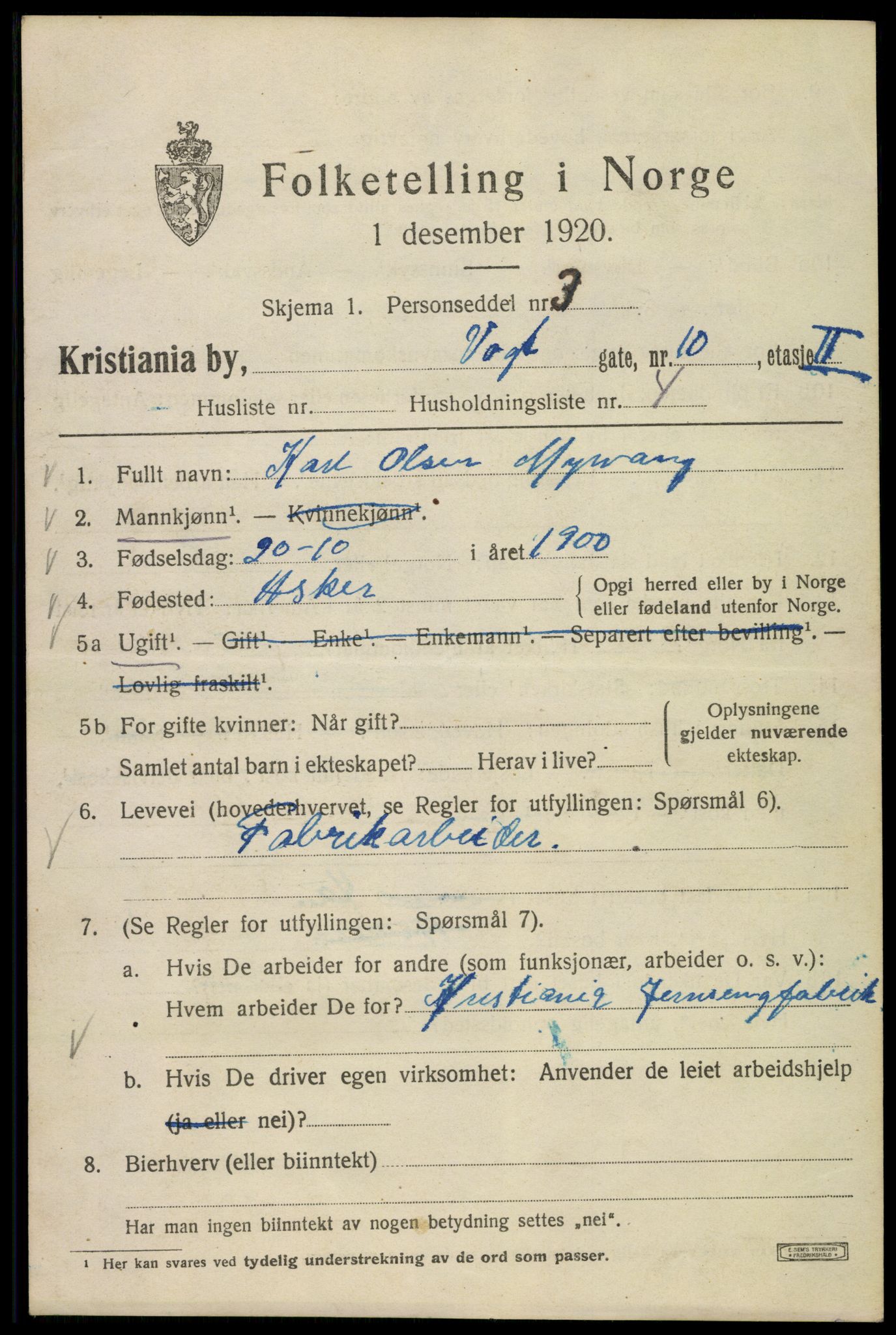 SAO, 1920 census for Kristiania, 1920, p. 638643