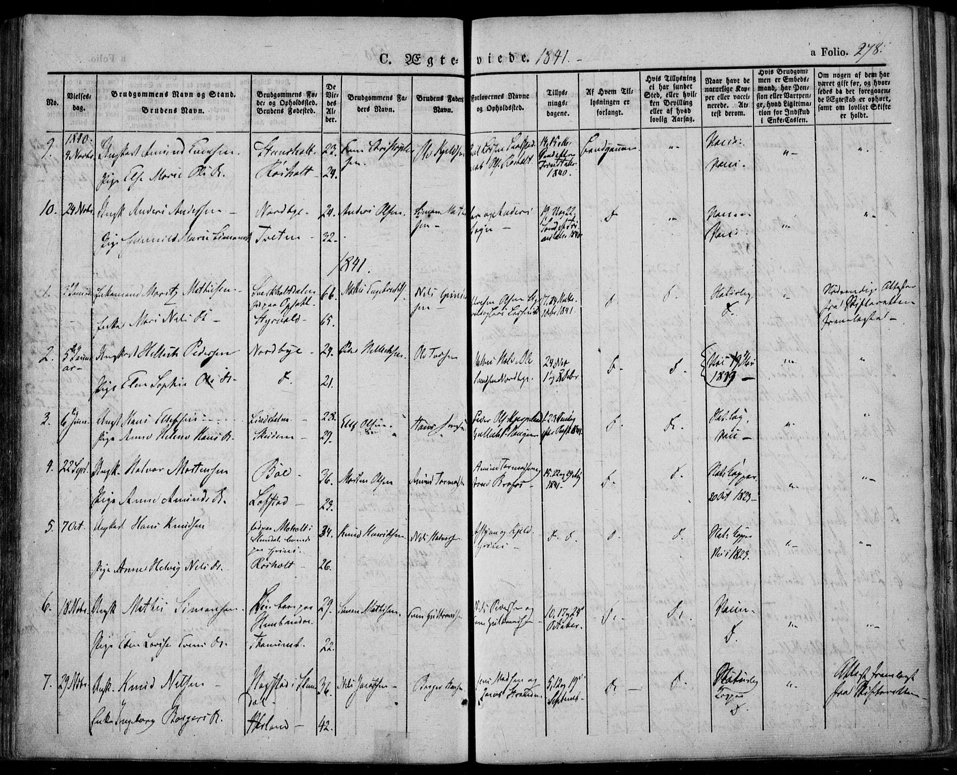 Lardal kirkebøker, AV/SAKO-A-350/F/Fa/L0006: Parish register (official) no. I 6, 1835-1860, p. 278