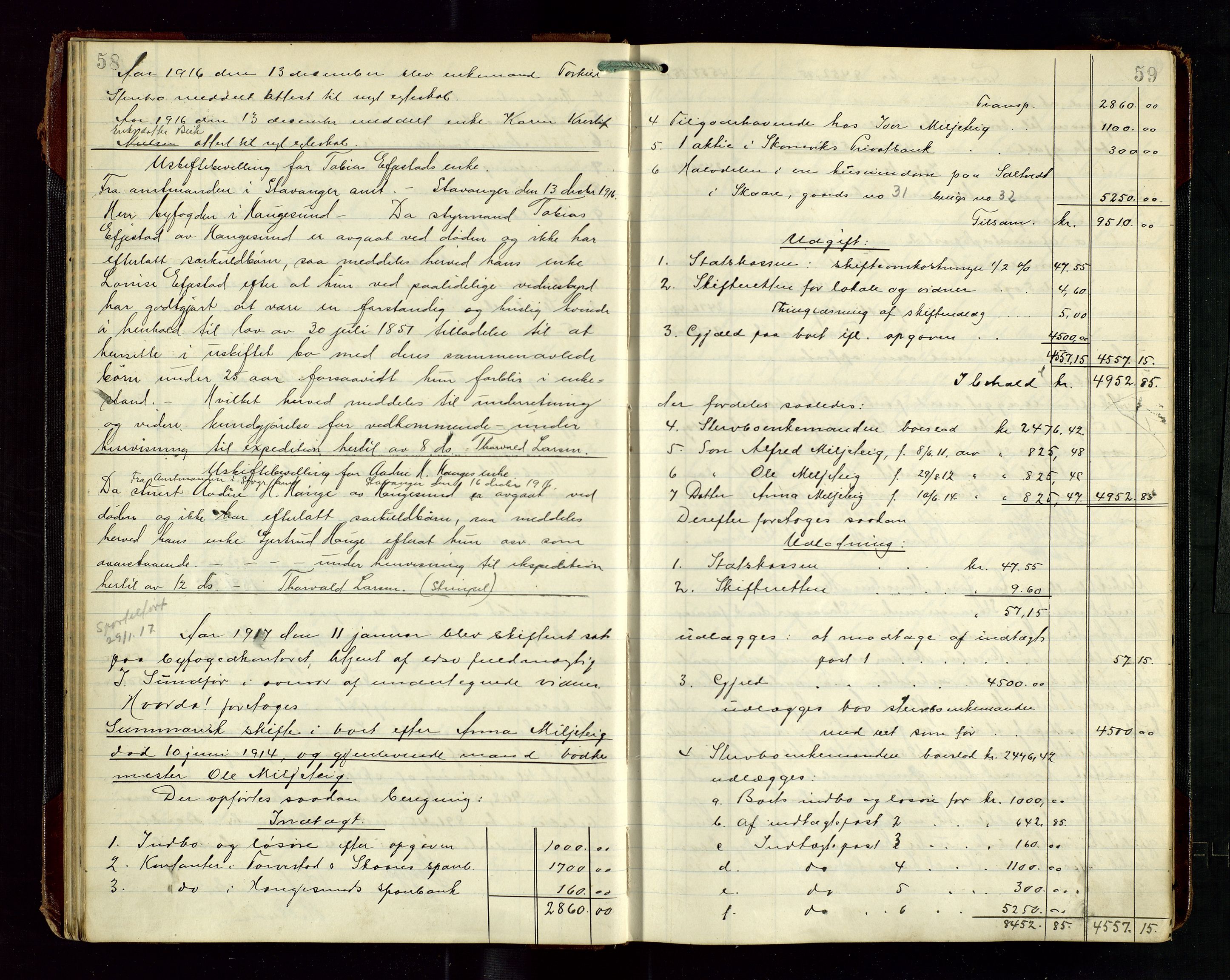 Haugesund tingrett, AV/SAST-A-101415/01/IV/IVD/L0003: Skifteutlodningsprotokoll, med register, 1915-1924, p. 58-59