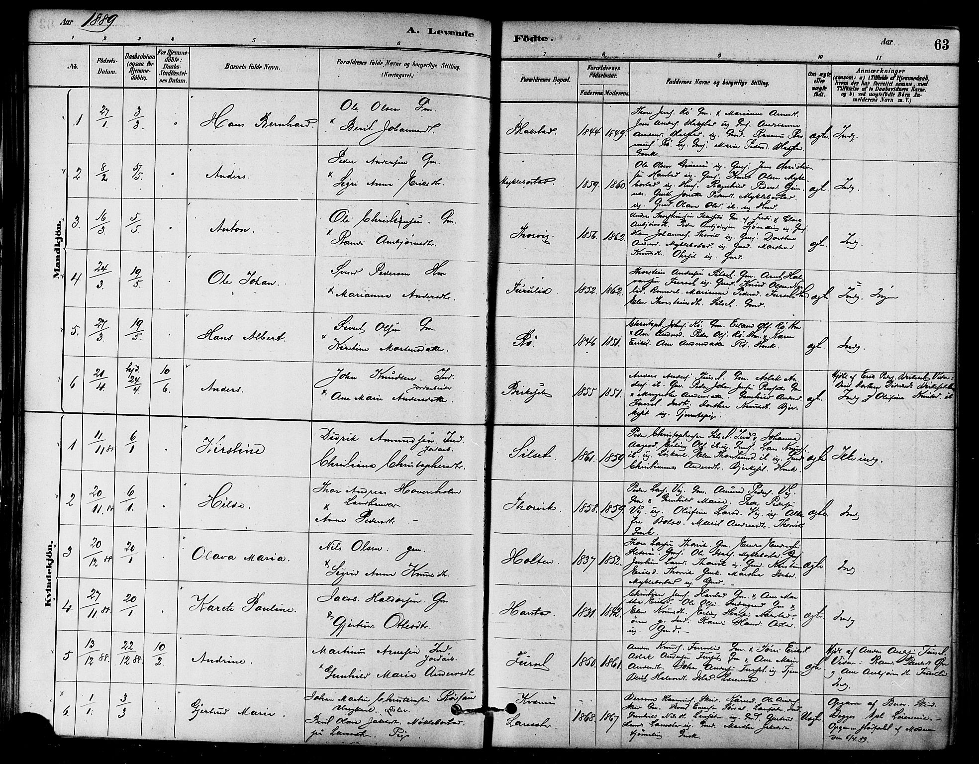 Ministerialprotokoller, klokkerbøker og fødselsregistre - Møre og Romsdal, AV/SAT-A-1454/584/L0967: Parish register (official) no. 584A07, 1879-1894, p. 63