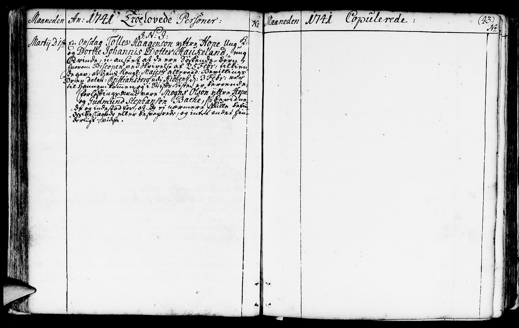 Fana Sokneprestembete, SAB/A-75101/H/Haa/Haaa/L0003: Parish register (official) no. A 3, 1736-1757, p. 43