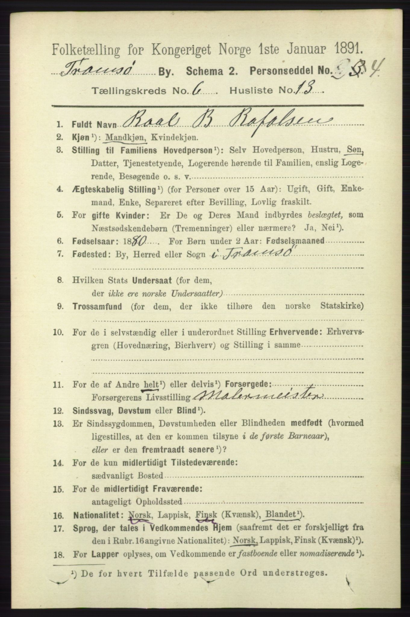 RA, 1891 census for 1902 Tromsø, 1891, p. 5700