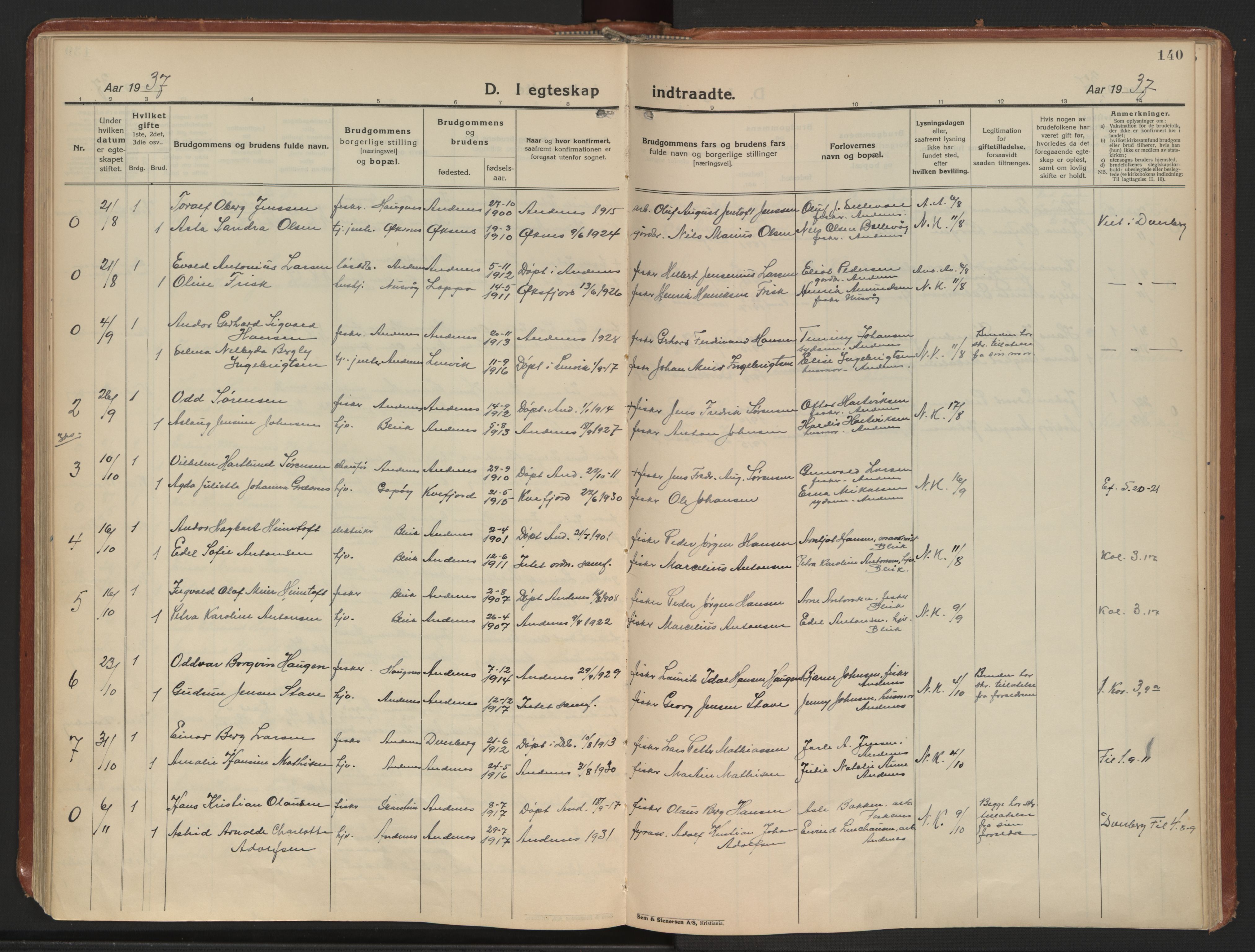 Ministerialprotokoller, klokkerbøker og fødselsregistre - Nordland, AV/SAT-A-1459/899/L1441: Parish register (official) no. 899A09, 1923-1939, p. 140