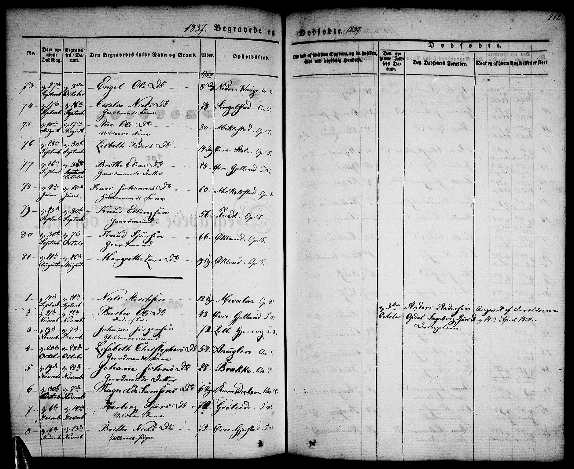 Tysnes sokneprestembete, AV/SAB-A-78601/H/Haa: Parish register (official) no. A 9, 1837-1848, p. 212