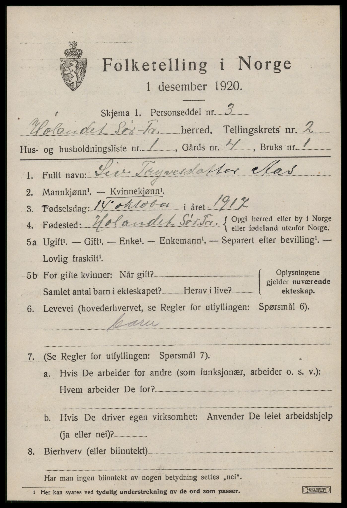 SAT, 1920 census for Hølonda, 1920, p. 541