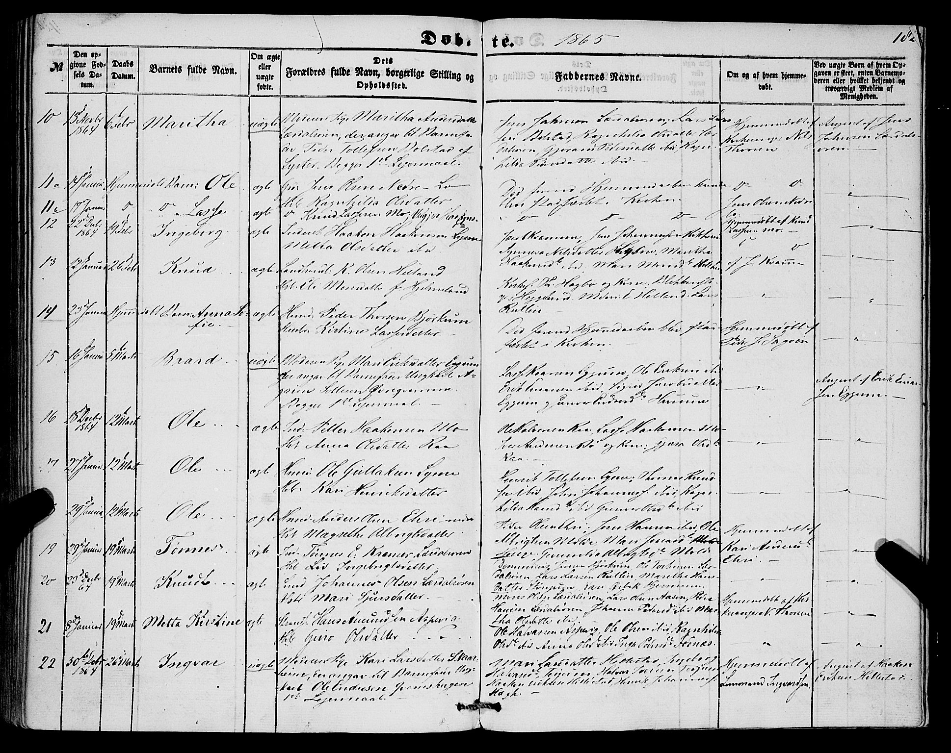 Lærdal sokneprestembete, AV/SAB-A-81201: Parish register (official) no. A 11, 1850-1866, p. 182