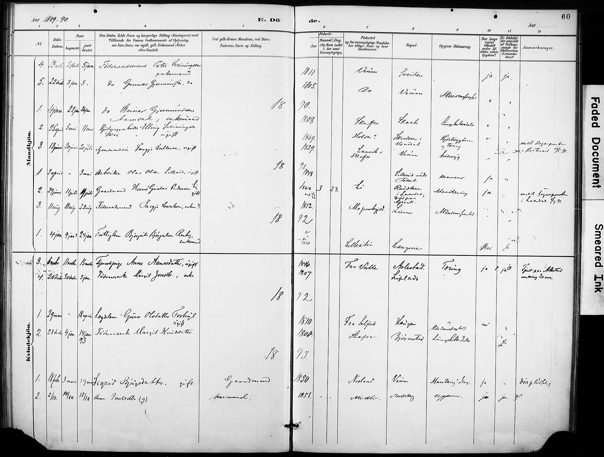 Fyresdal kirkebøker, SAKO/A-263/F/Fb/L0003: Parish register (official) no. II 3, 1887-1903, p. 60