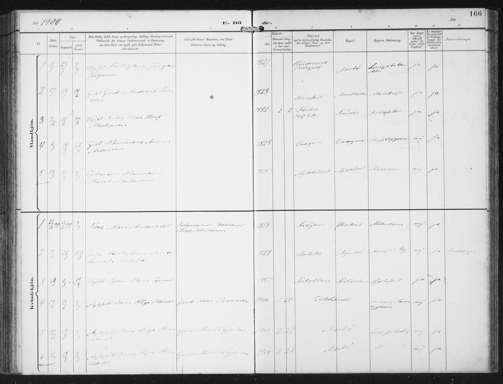 Bremanger sokneprestembete, AV/SAB-A-82201/H/Haa/Haab/L0002: Parish register (official) no. B  2, 1896-1908, p. 166