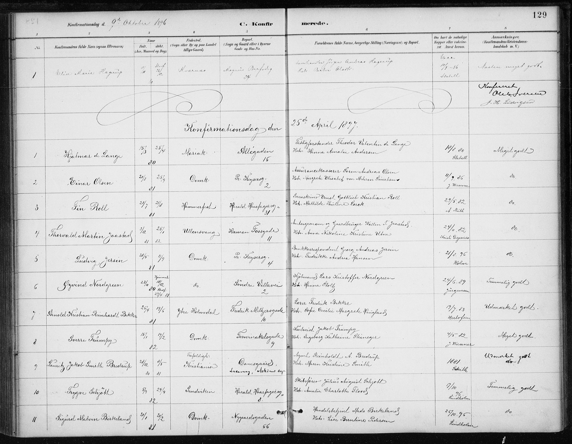 Johanneskirken sokneprestembete, SAB/A-76001/H/Haa/L0008: Parish register (official) no. C 1, 1885-1907, p. 129