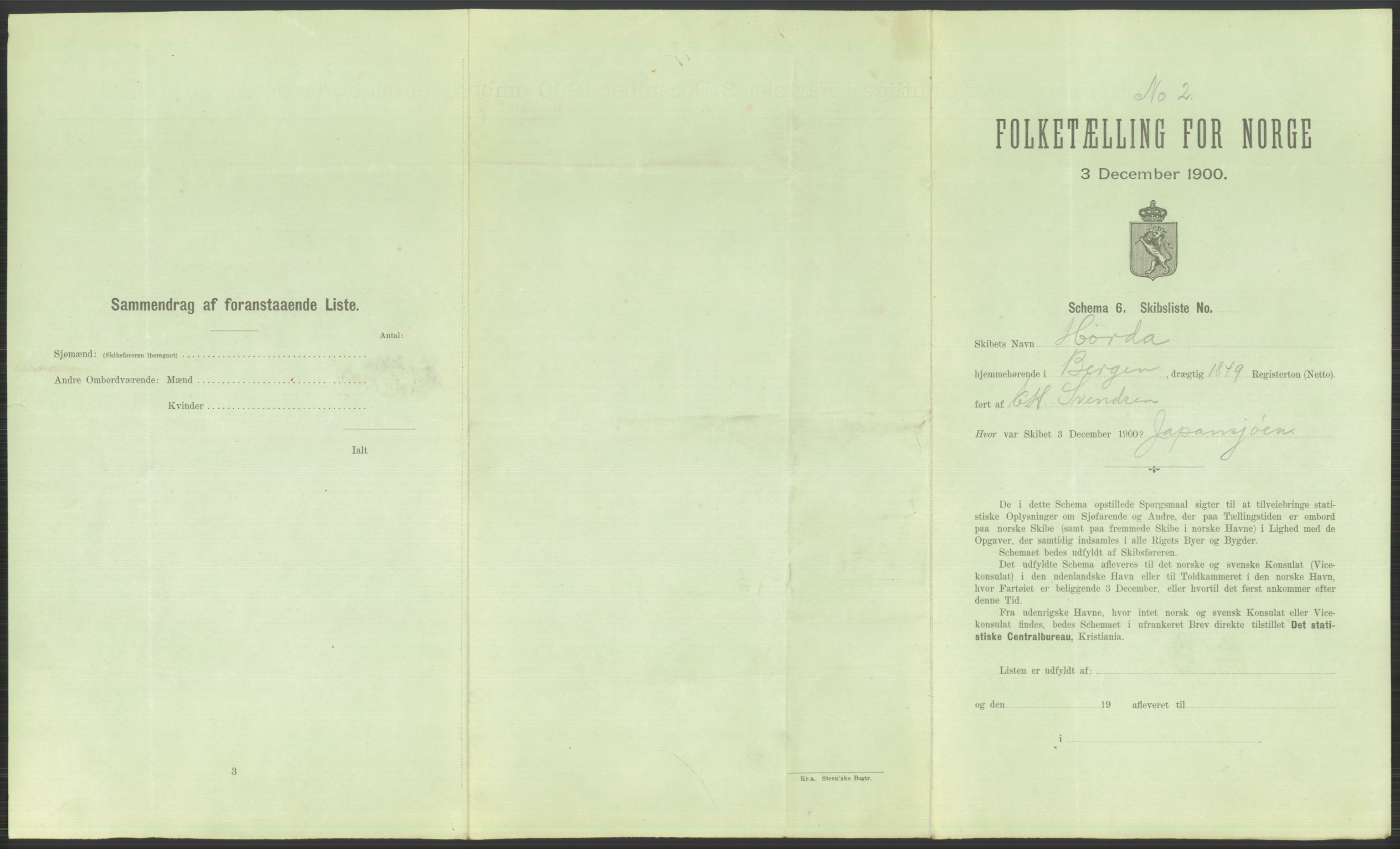 RA, 1900 Census - ship lists from ships in Norwegian harbours, harbours abroad and at sea, 1900, p. 6197