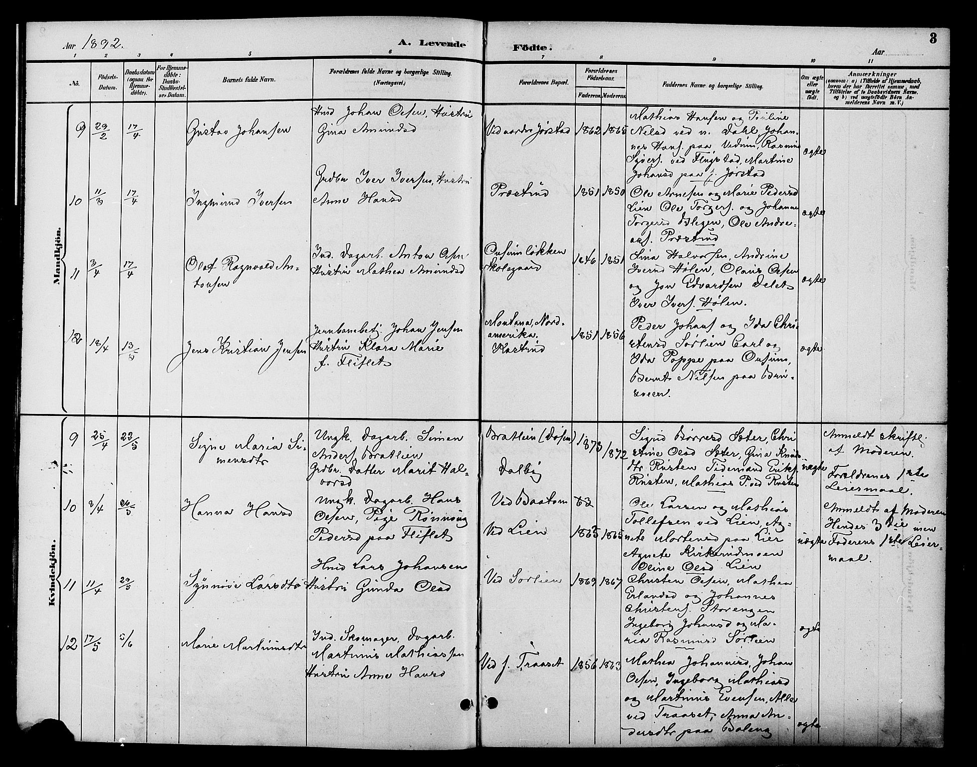 Fåberg prestekontor, AV/SAH-PREST-086/H/Ha/Hab/L0010: Parish register (copy) no. 10, 1892-1900, p. 3