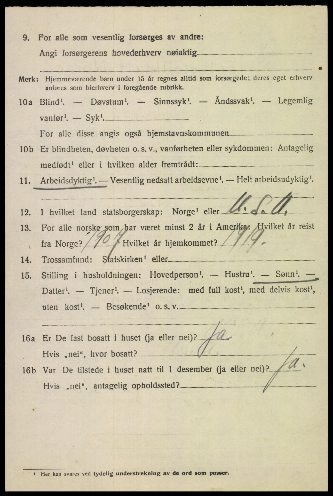 SAK, 1920 census for Fjotland, 1920, p. 1185